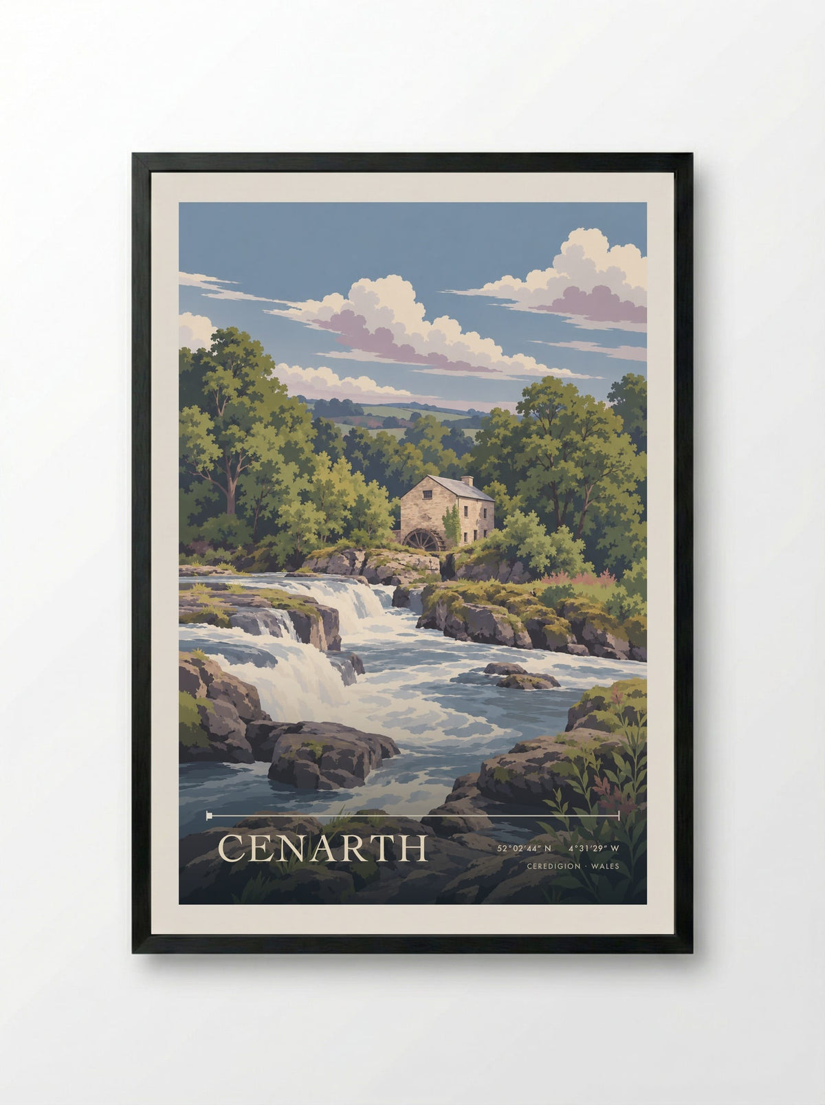 Cenarth, Ceredigion | Travel Poster - Framed Print Black