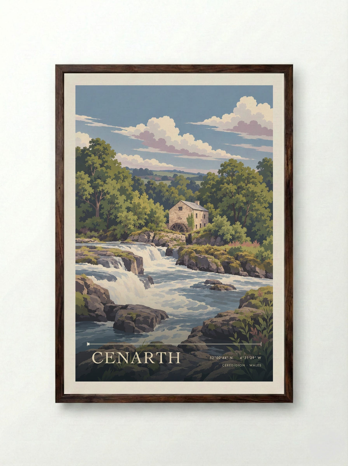 Cenarth, Ceredigion | Travel Poster - Framed Print Dark Wood