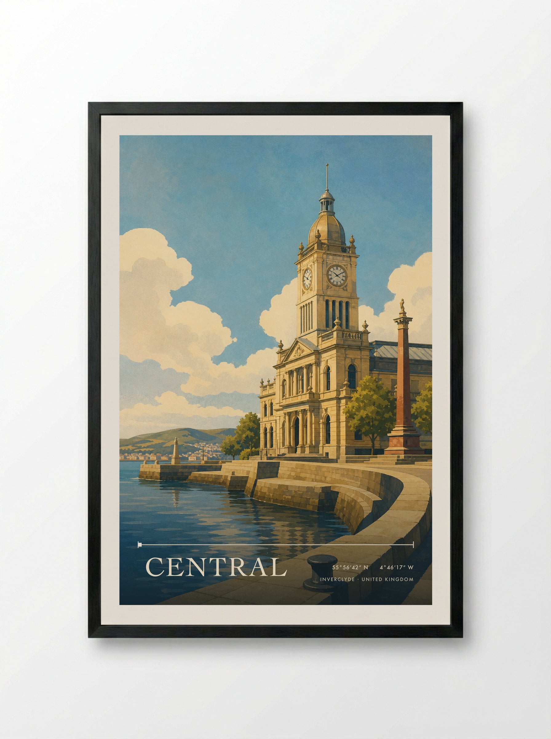 Central Inverclyde United Kingdom Travel Poster - Framed Print Black