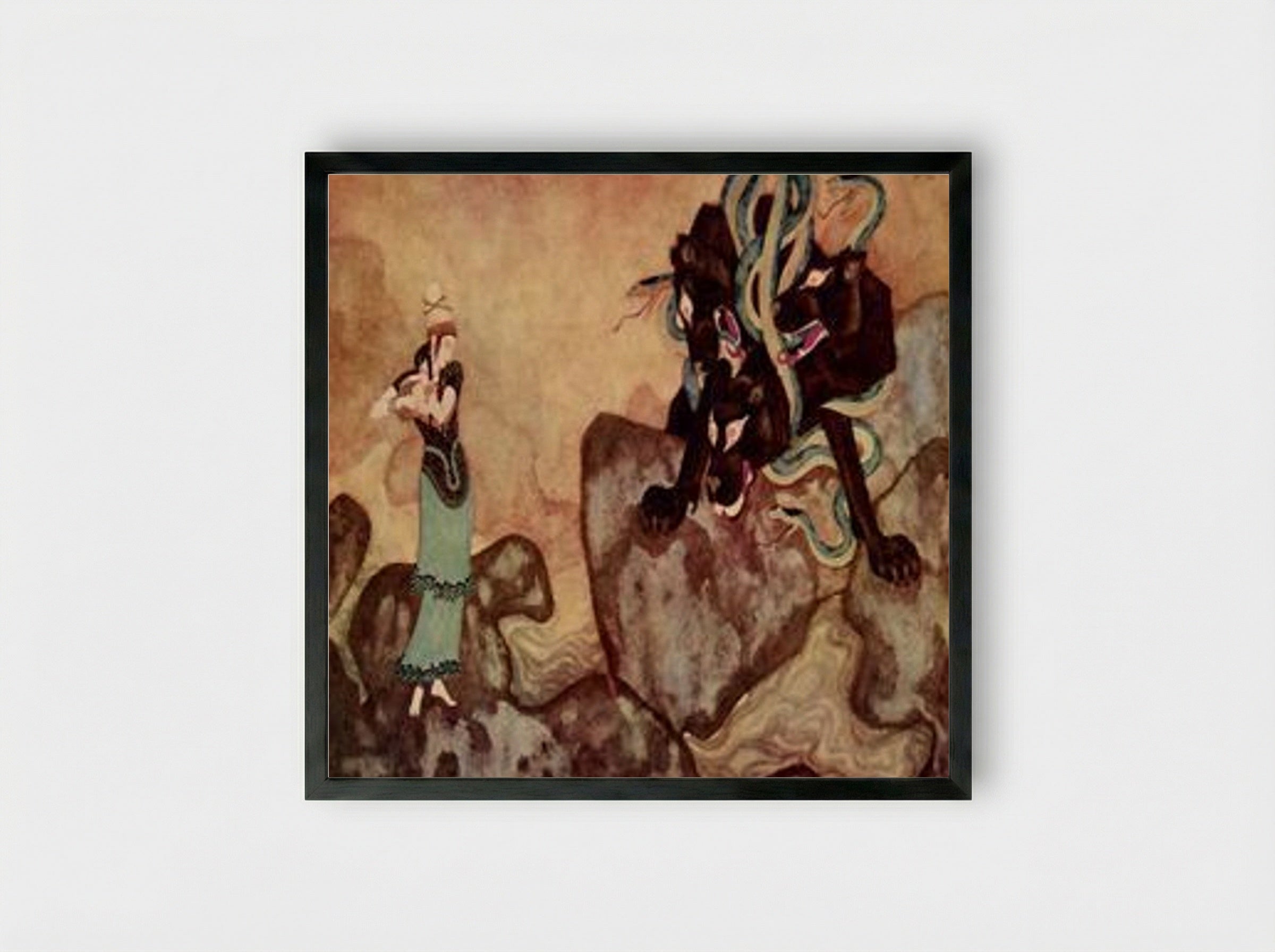 Cerberus, the Black Dog of Hades - Edmund Dulac - Framed Print Black