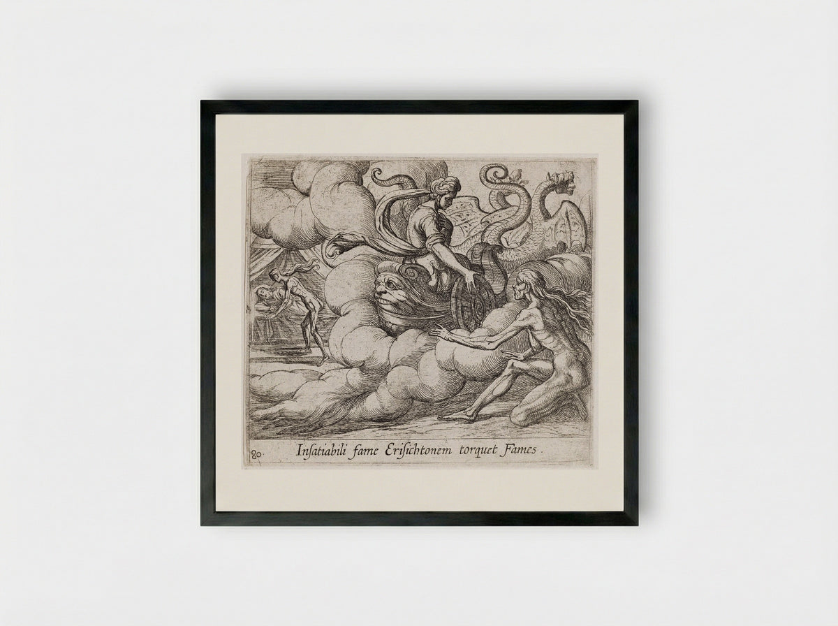 Ceres' Nymph Telling Famine to Strike Erysichthon - Antonio Tempesta - Framed Print Black