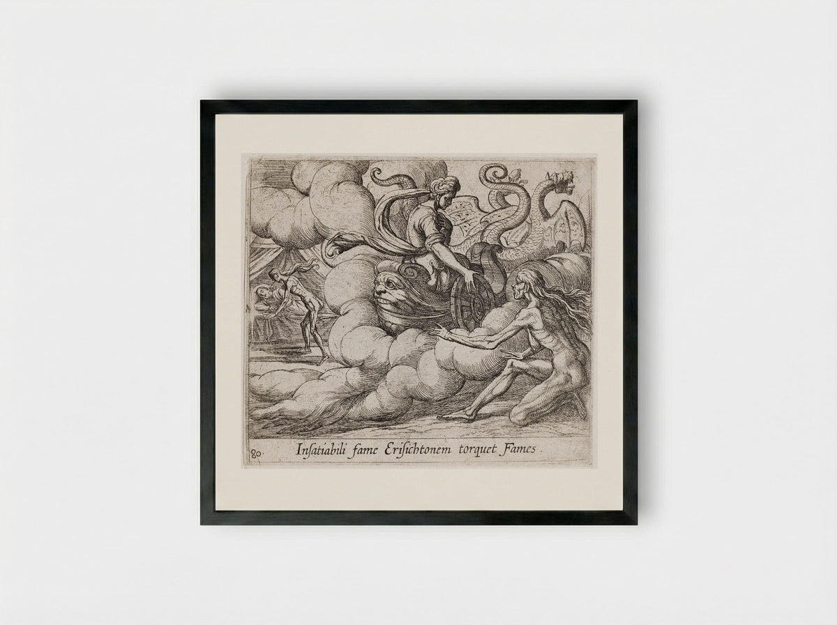 Ceres' Nymph Telling Famine to Strike Erysichthon - Antonio Tempesta - Framed Print Black