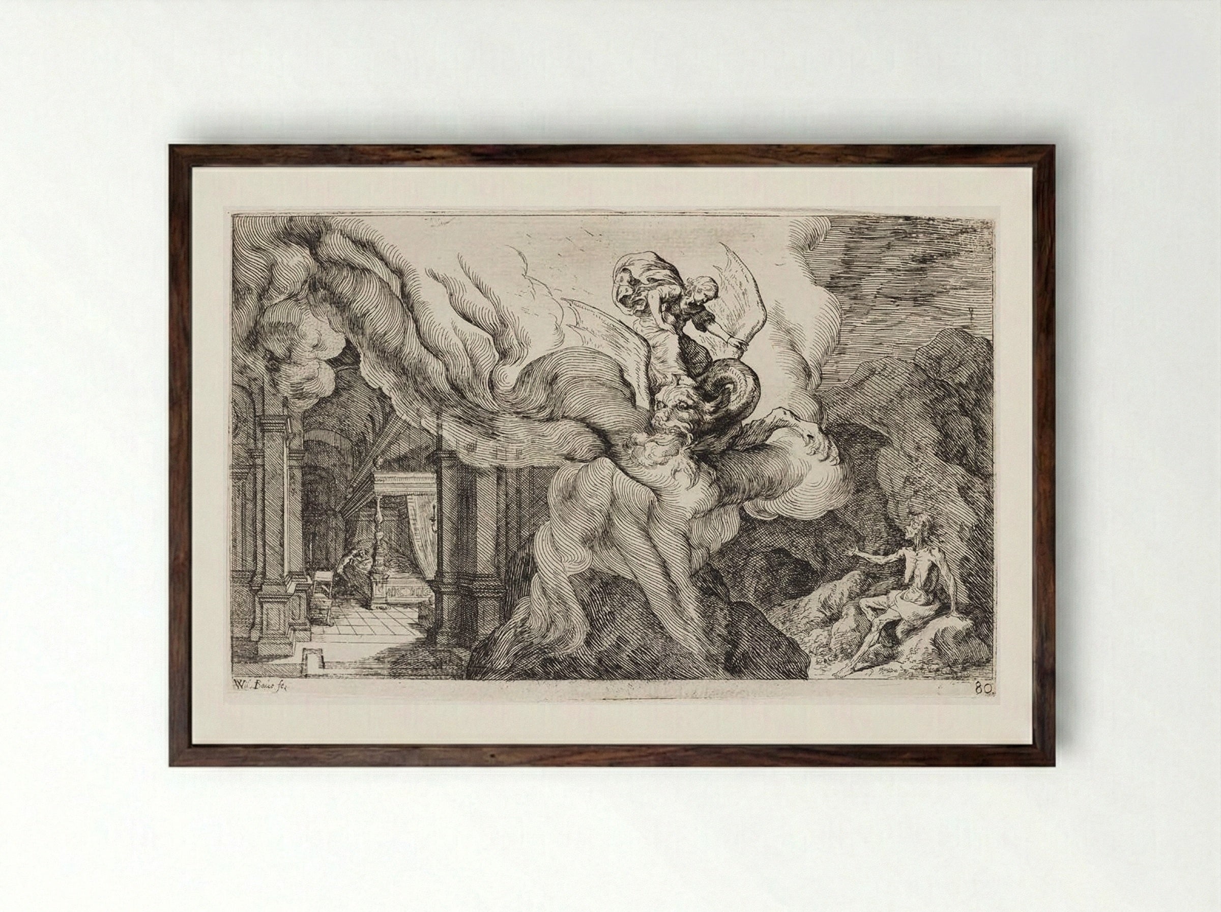 Ceres Sends Hunger to Torture Erysichthon - Johann Wilhelm Baur - Framed Print Dark Wood