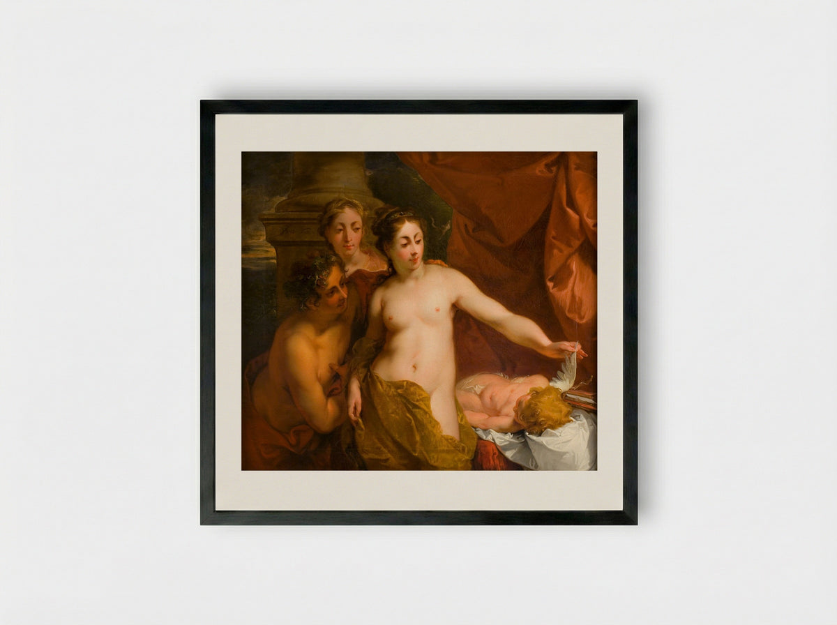 Ceres, Venus, Bacchus en slapende Amor - Jacob de Wit - Framed Print Black