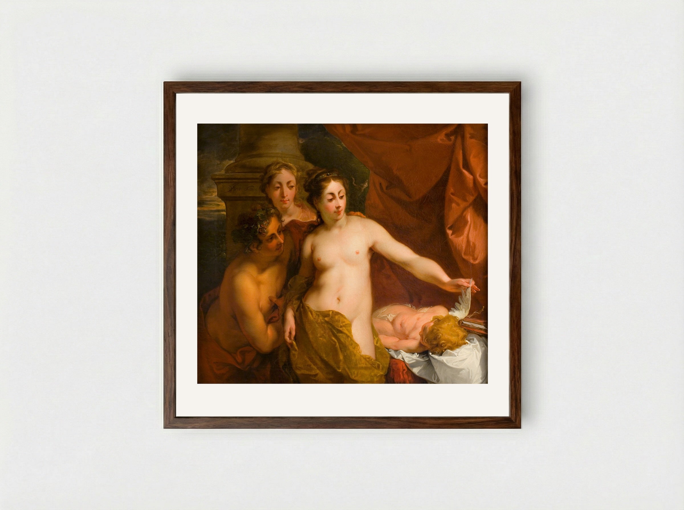 Ceres, Venus, Bacchus en slapende Amor - Jacob de Wit - Framed Print Dark Wood