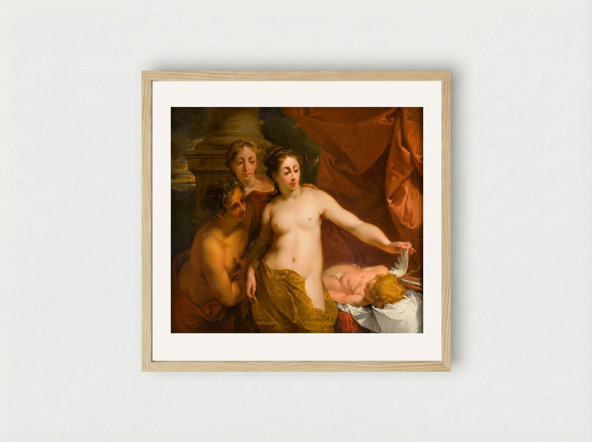 Ceres, Venus, Bacchus en slapende Amor - Jacob de Wit - Framed Print Wood
