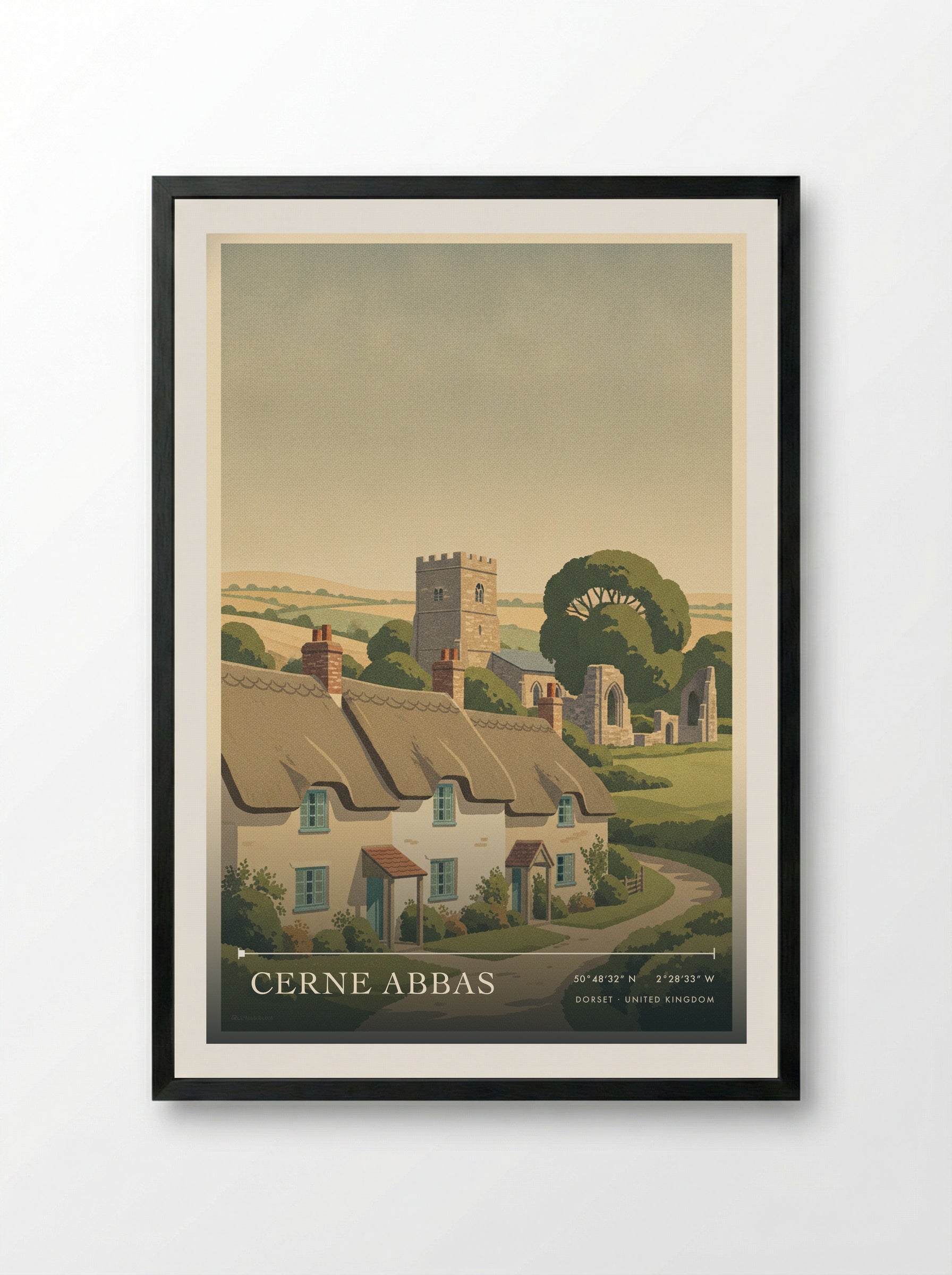 Cerne Abbas Dorset United Kingdom Travel Poster - Framed Print Black