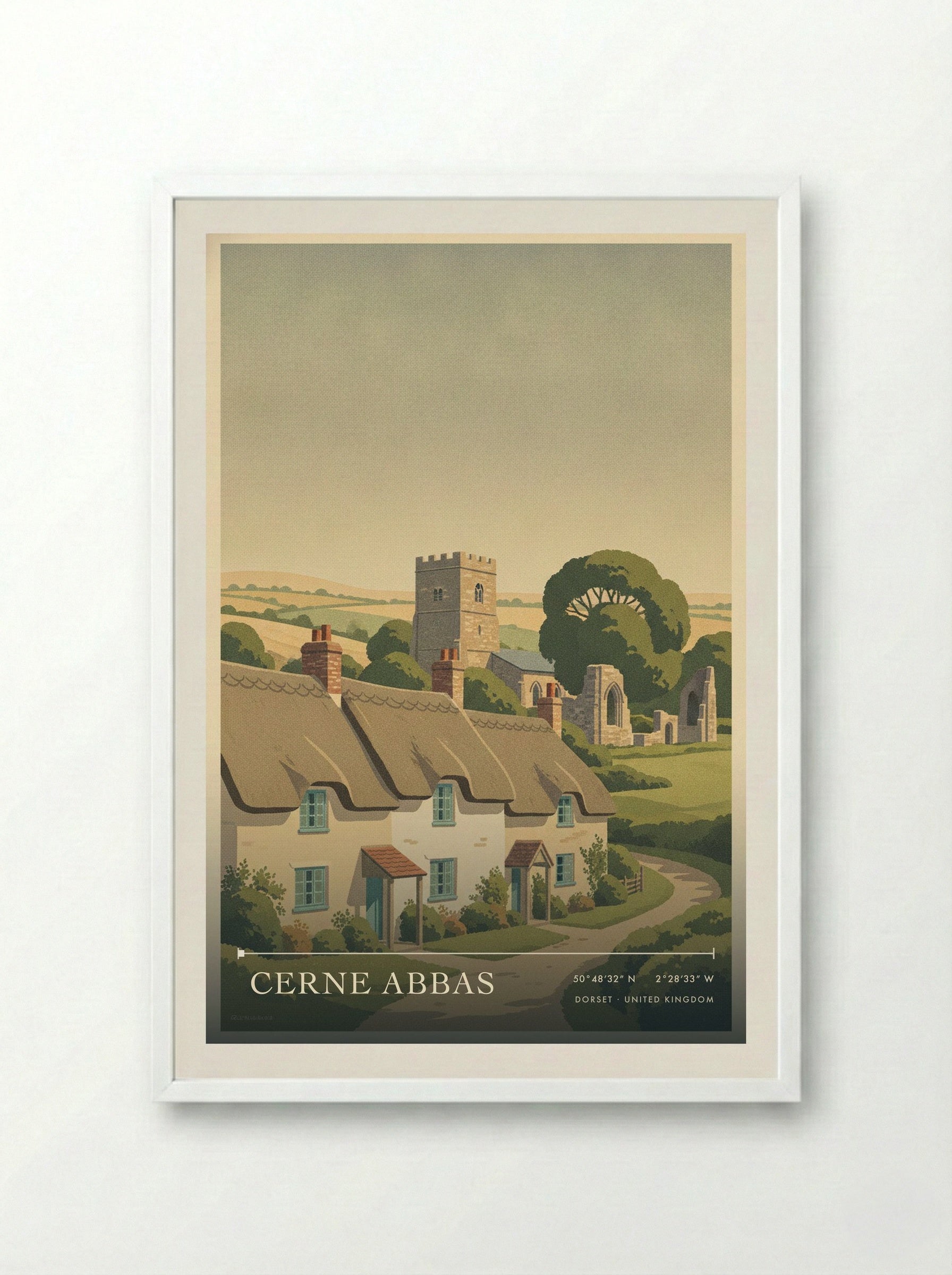 Cerne Abbas Dorset United Kingdom Travel Poster - Framed Print White