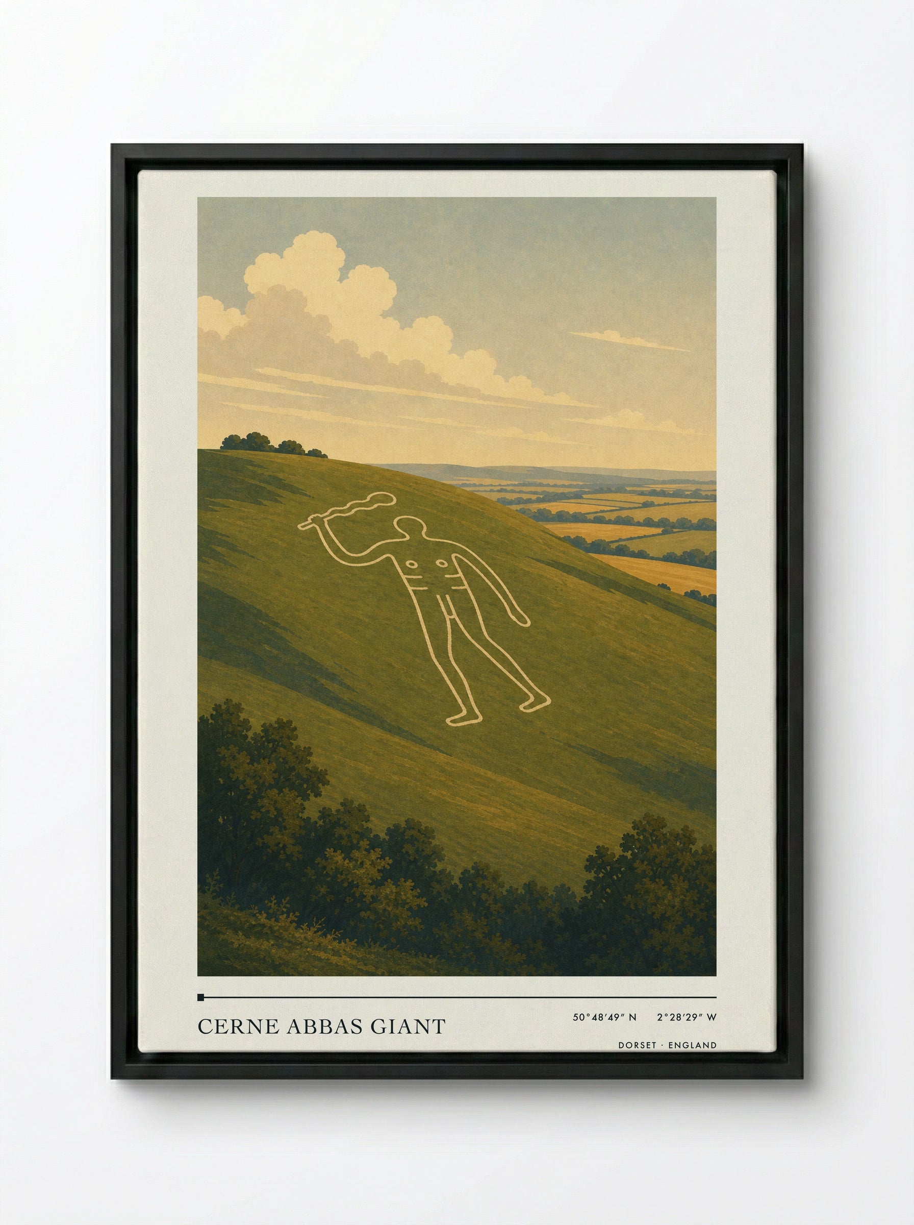 Cerne Abbas Giant Dorset England Travel Poster - Framed Canvas Black