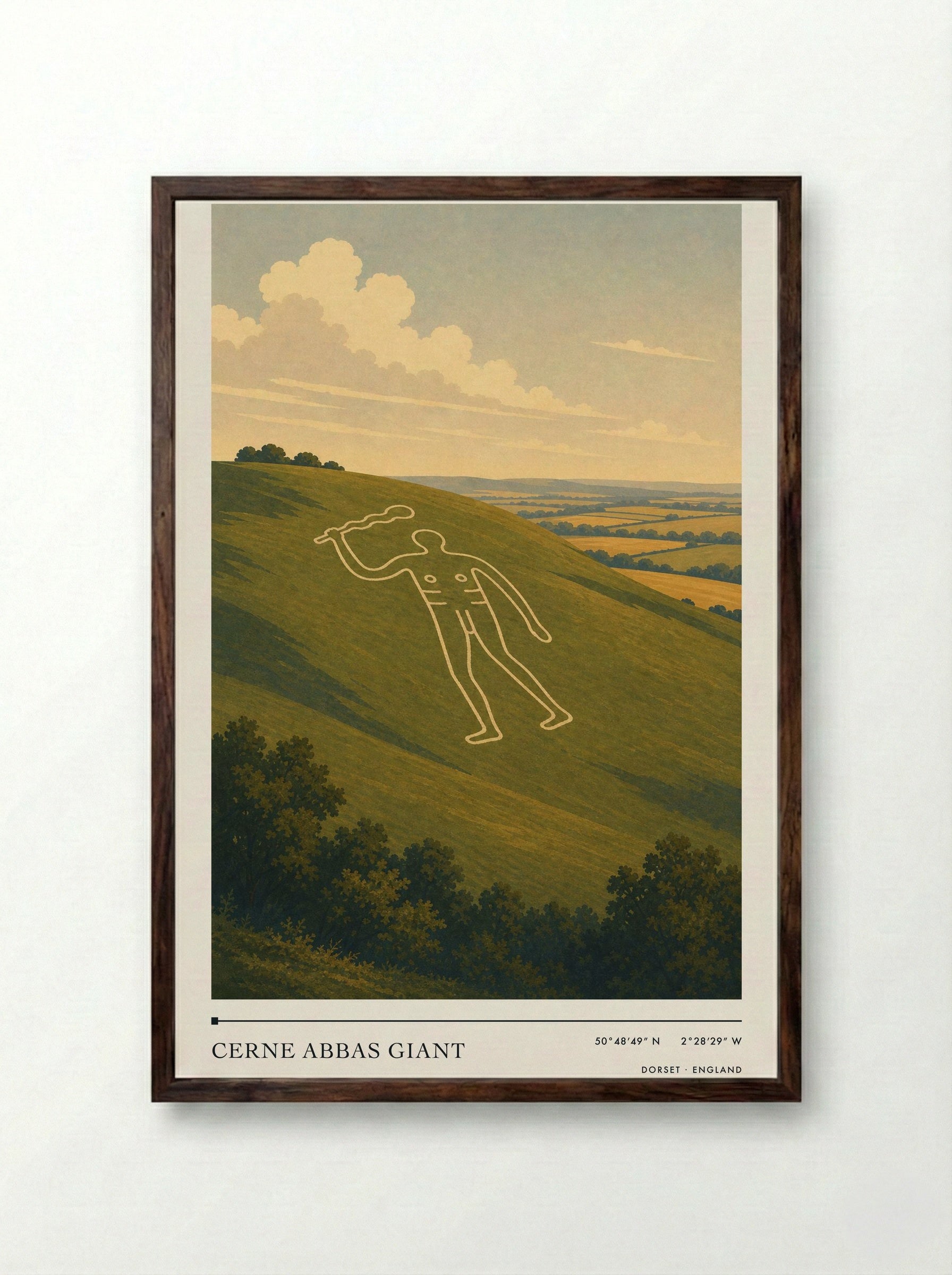 Cerne Abbas Giant Dorset England Travel Poster - Framed Print Dark Wood