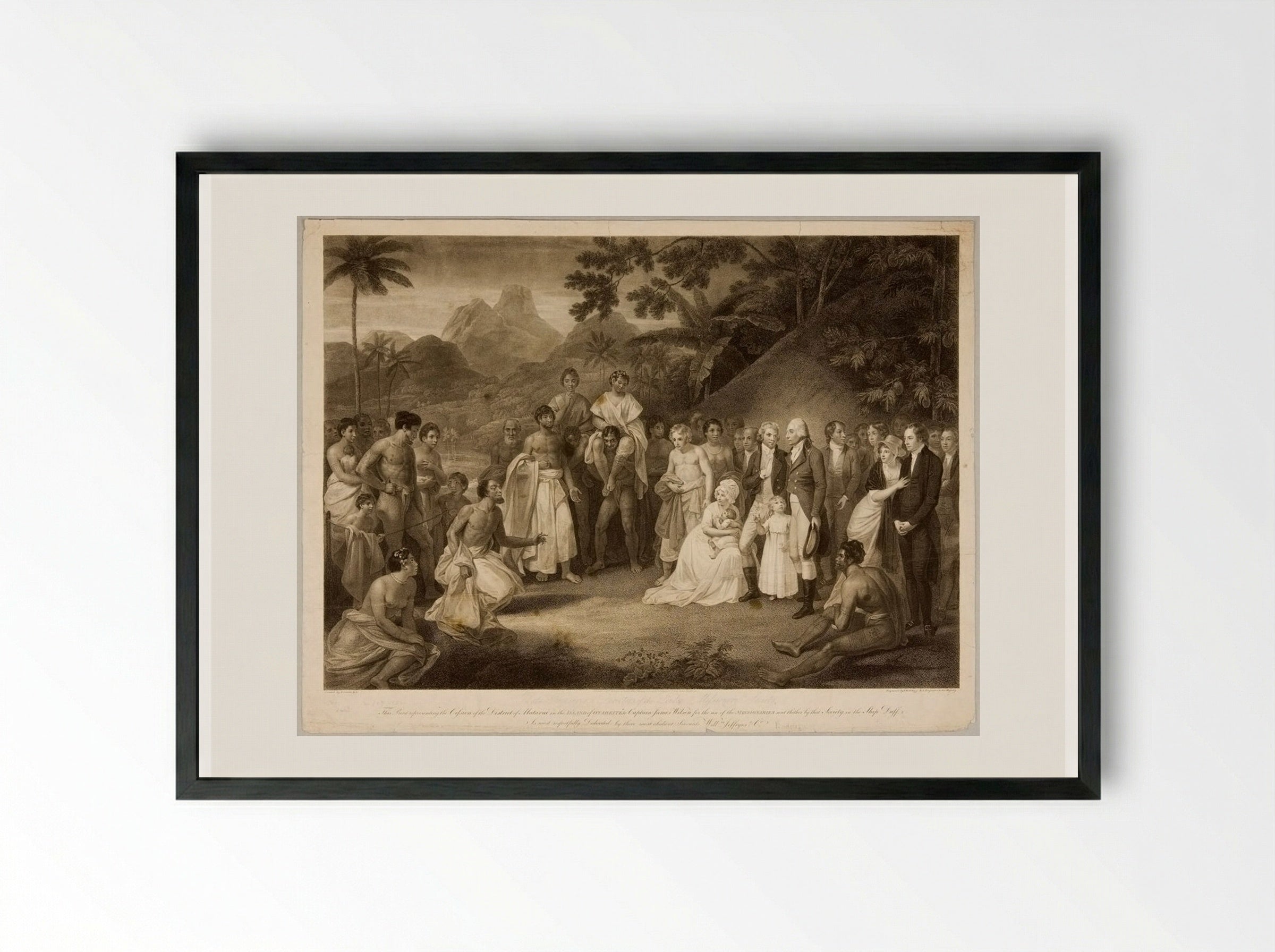 Cession of the District of Matavai in the Island of Otaheite to Captain James Wilson for the Use of the Missionaries - Francesco Bartolozzi - Framed Print Black