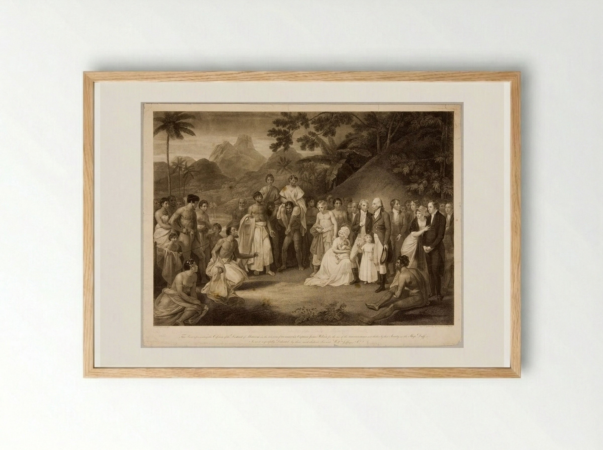 Cession of the District of Matavai in the Island of Otaheite to Captain James Wilson for the Use of the Missionaries - Francesco Bartolozzi - Framed Print Wood