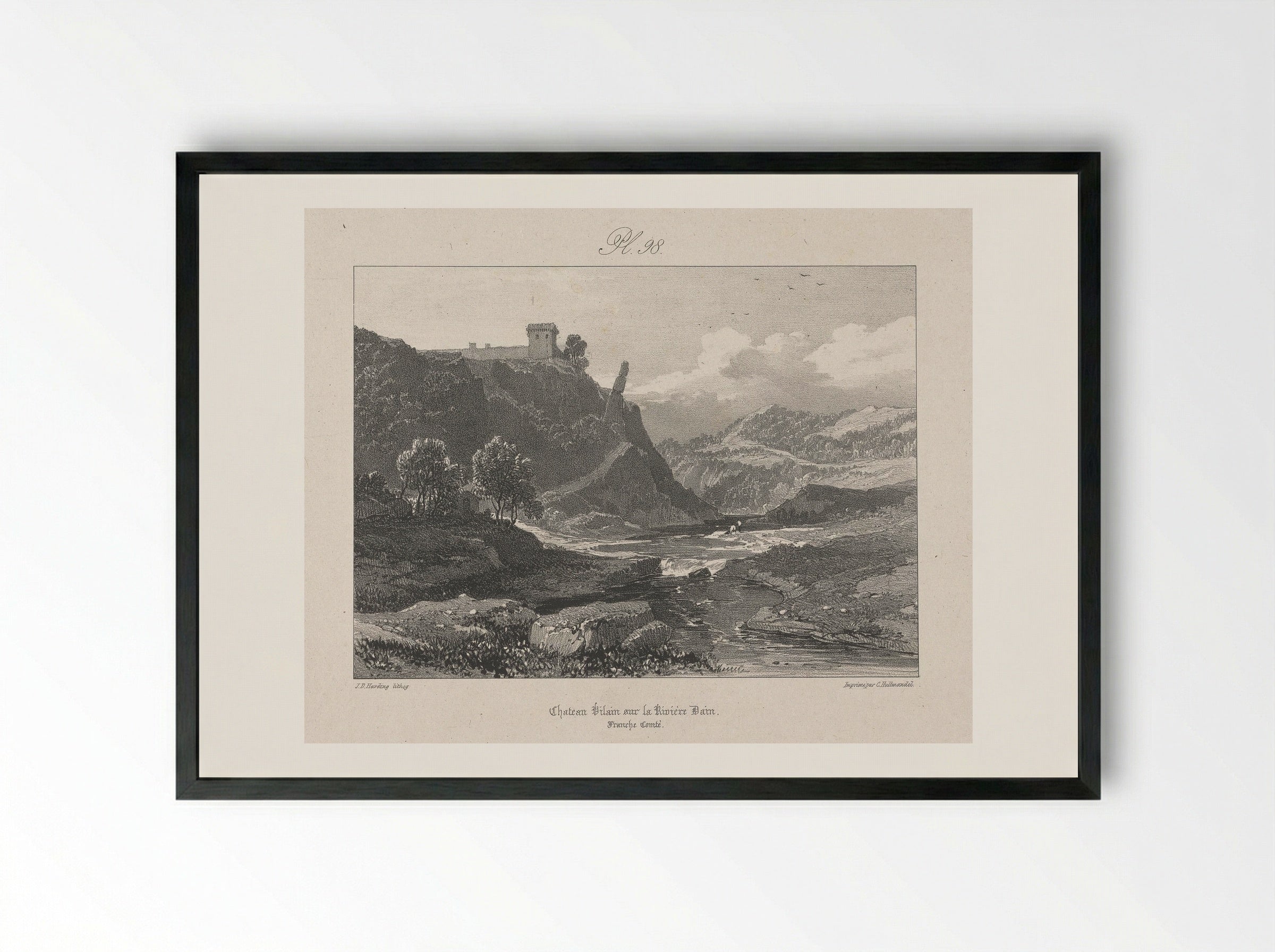 Château Vilain sur la rivière Dain - James Duffield Harding - Framed Print Black