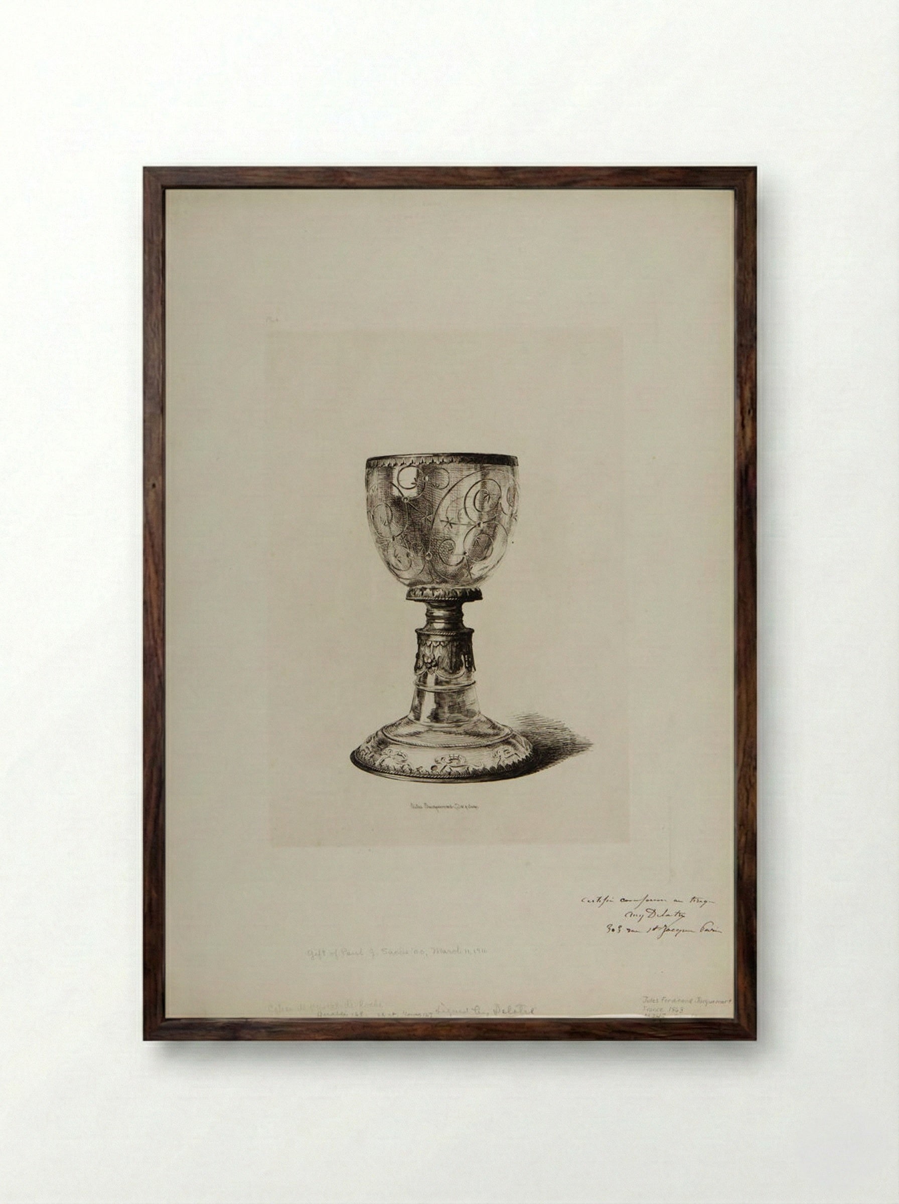 Chalice of Rock-Crystal - Jules Ferdinand Jacquemart - Framed Print Dark Wood