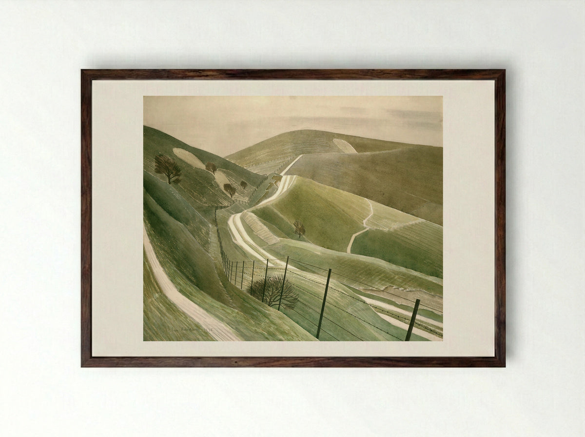 Chalk Paths - Eric Ravilious - Framed Print Dark Wood