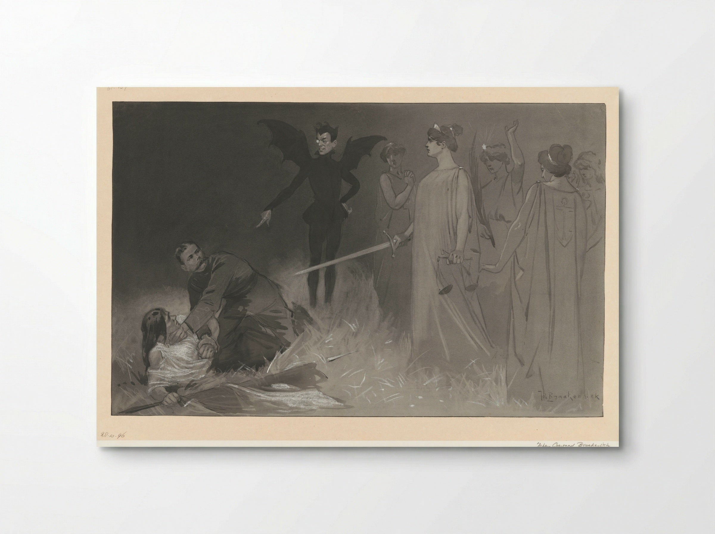 Chamberlain, als de duivel, en Kitchener in een politieke allegorie op de oorlog in Transvaal - Johan Braakensiek - Poster