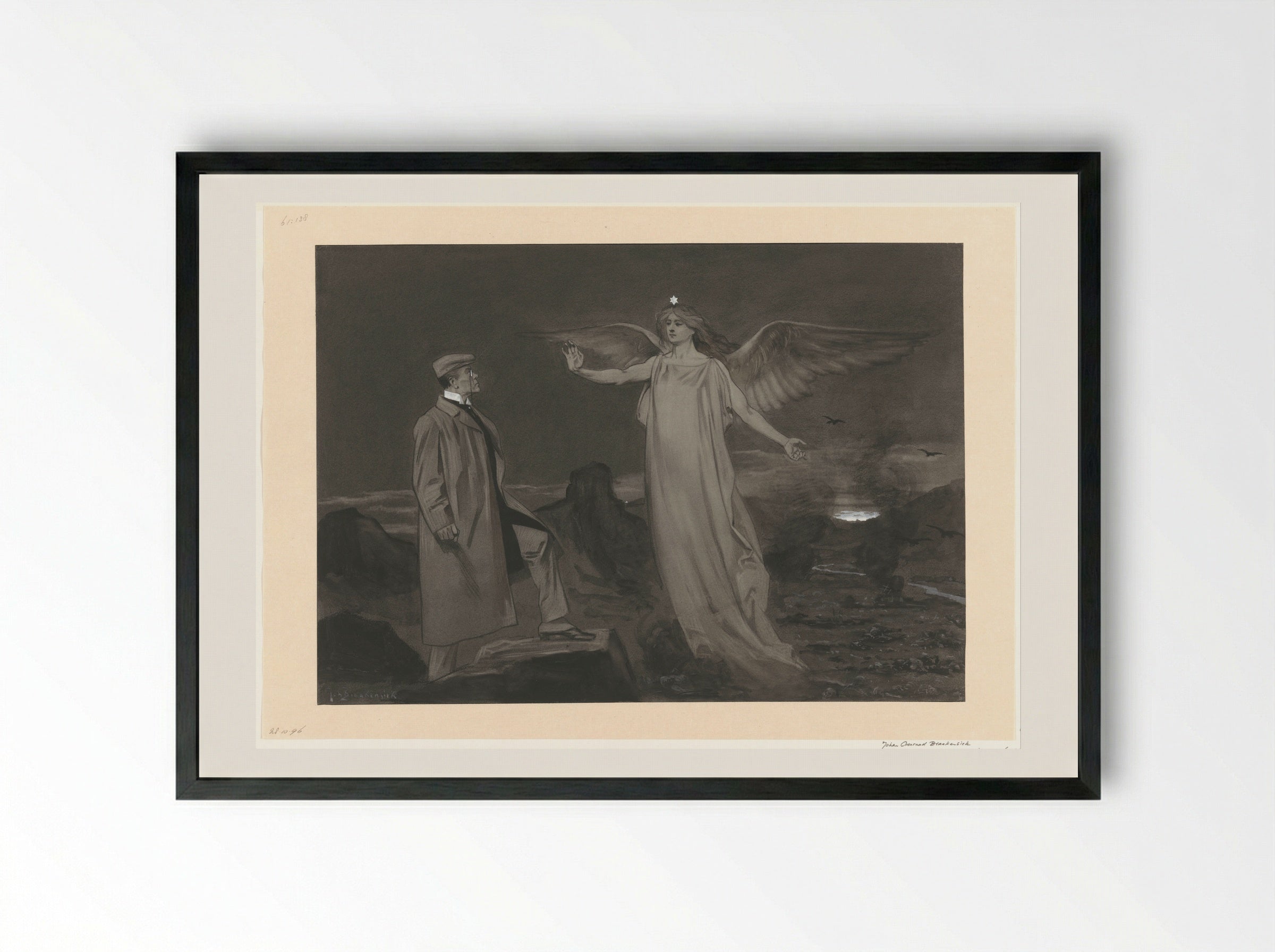 Chamberlain en de Vredesengel - Johan Braakensiek - Framed Print Black