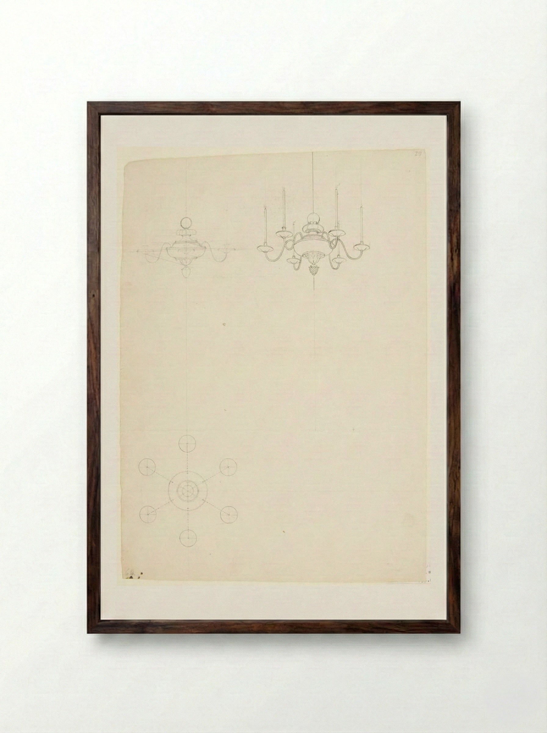 Chandelier in Plan, Elevation, and Perspective - Washington Allston - Framed Print Dark Wood
