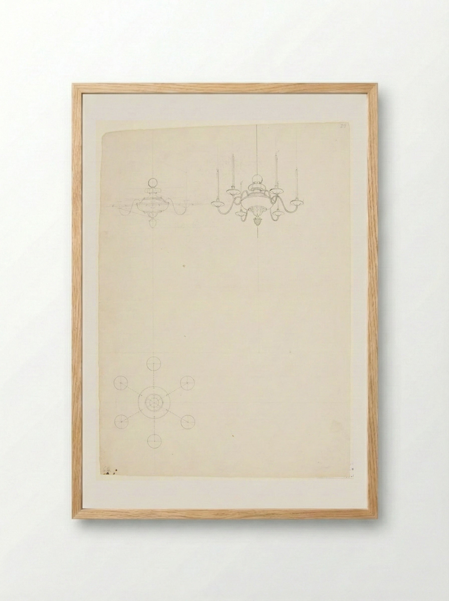 Chandelier in Plan, Elevation, and Perspective - Washington Allston - Framed Print Wood