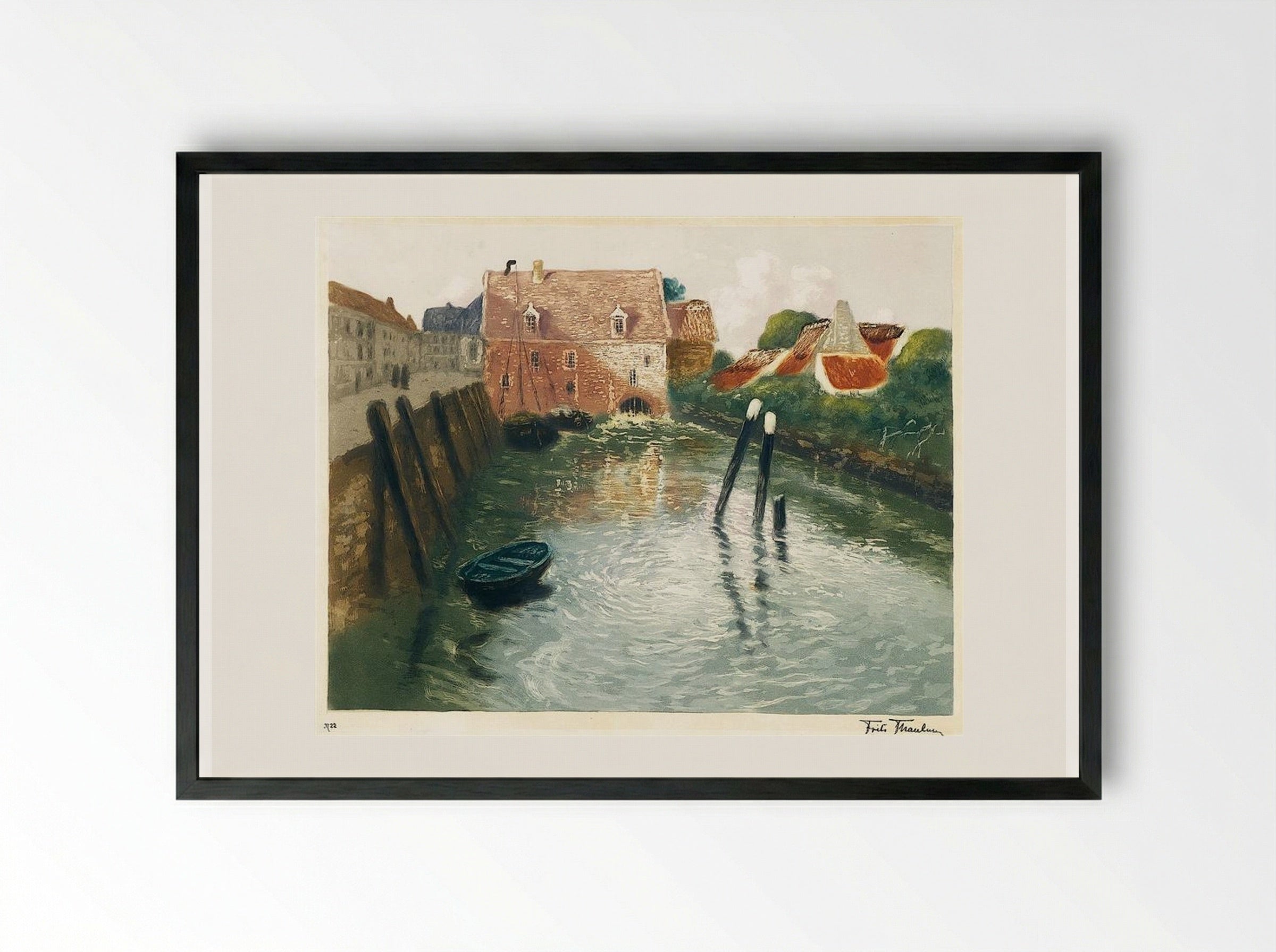 Channel with Watermill - Frits Thaulow - Framed Print Black