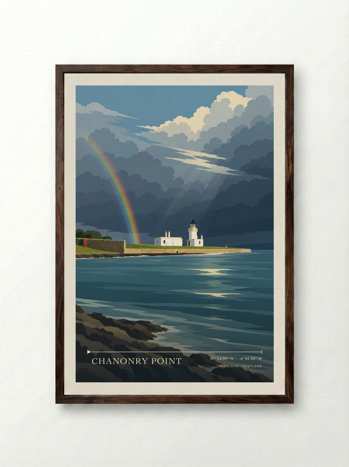Chanonry Point, Highland | Travel Poster - Framed Print Dark Wood