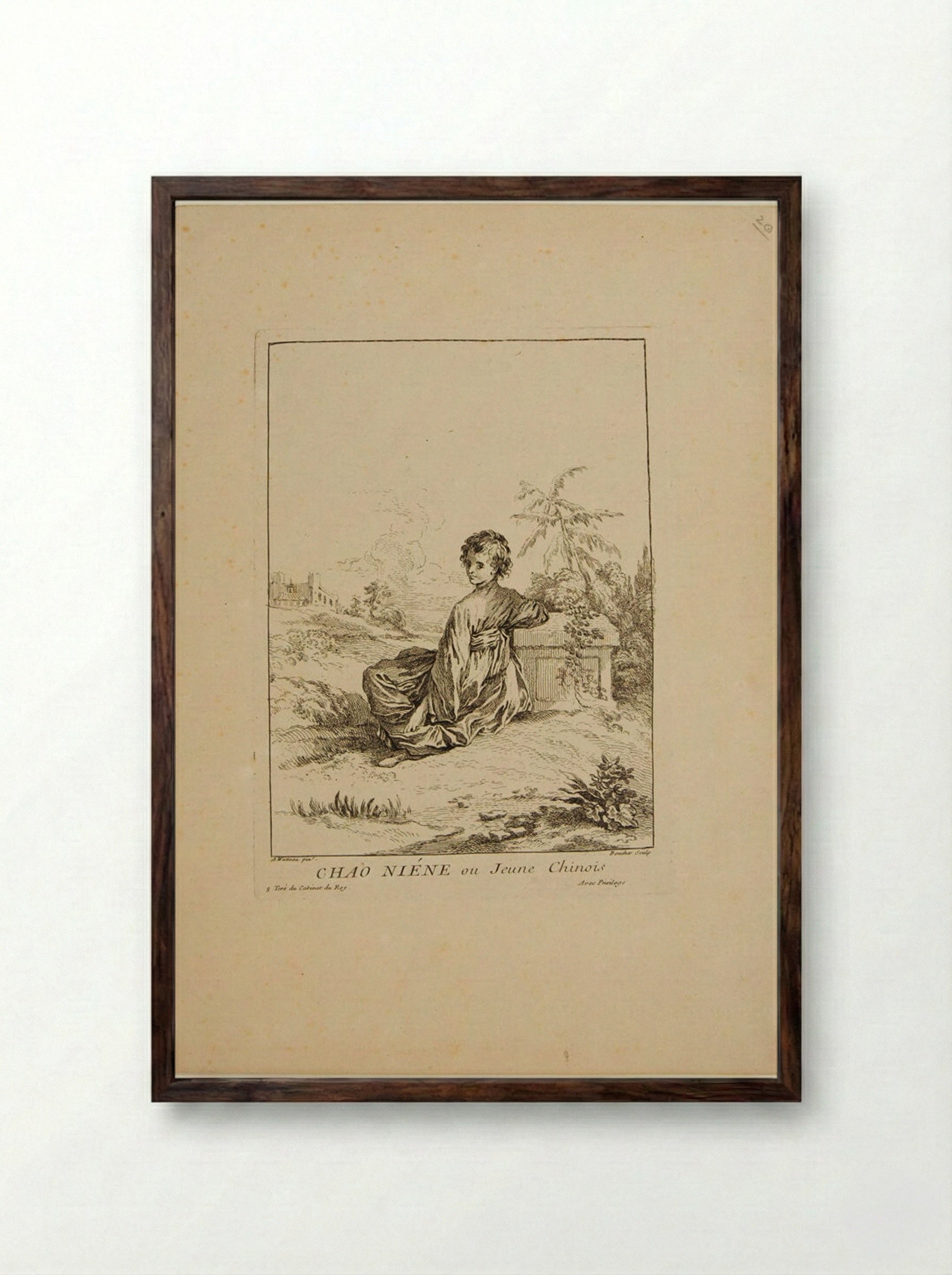 Chao Niéne, ou Jeune Chinois - François Boucher - Framed Print Dark Wood