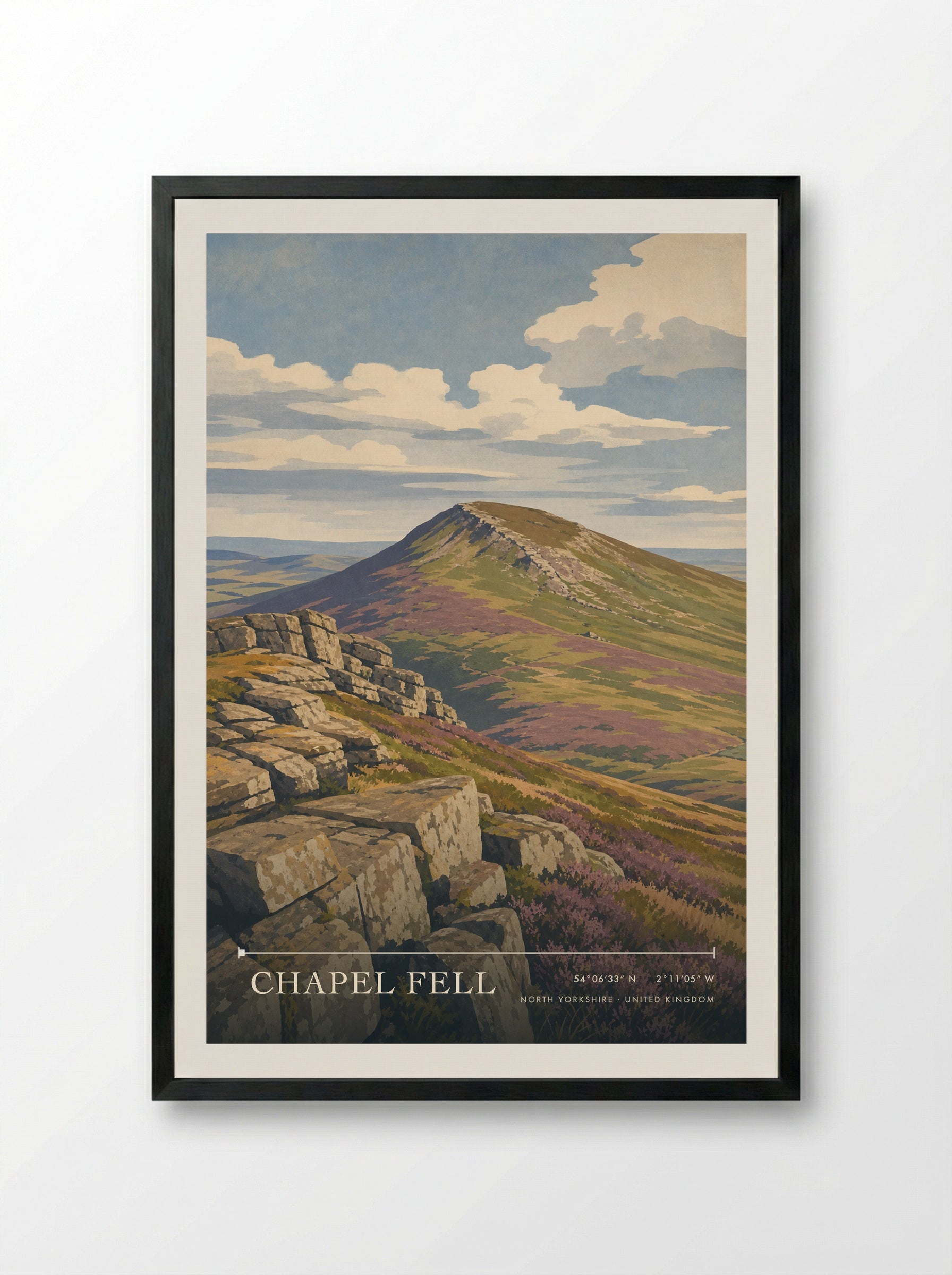 Chapel Fell North Yorkshire United Kingdom Travel Poster - Framed Print Black