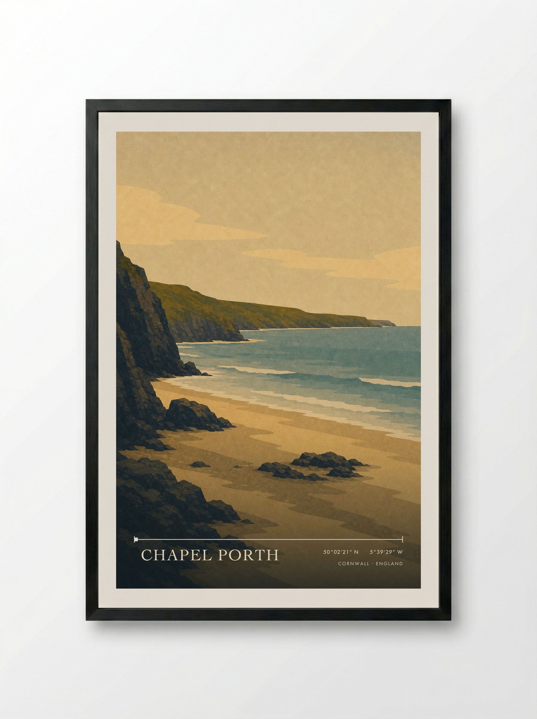 Chapel Porth Cornwall England Travel Poster - Framed Print Black