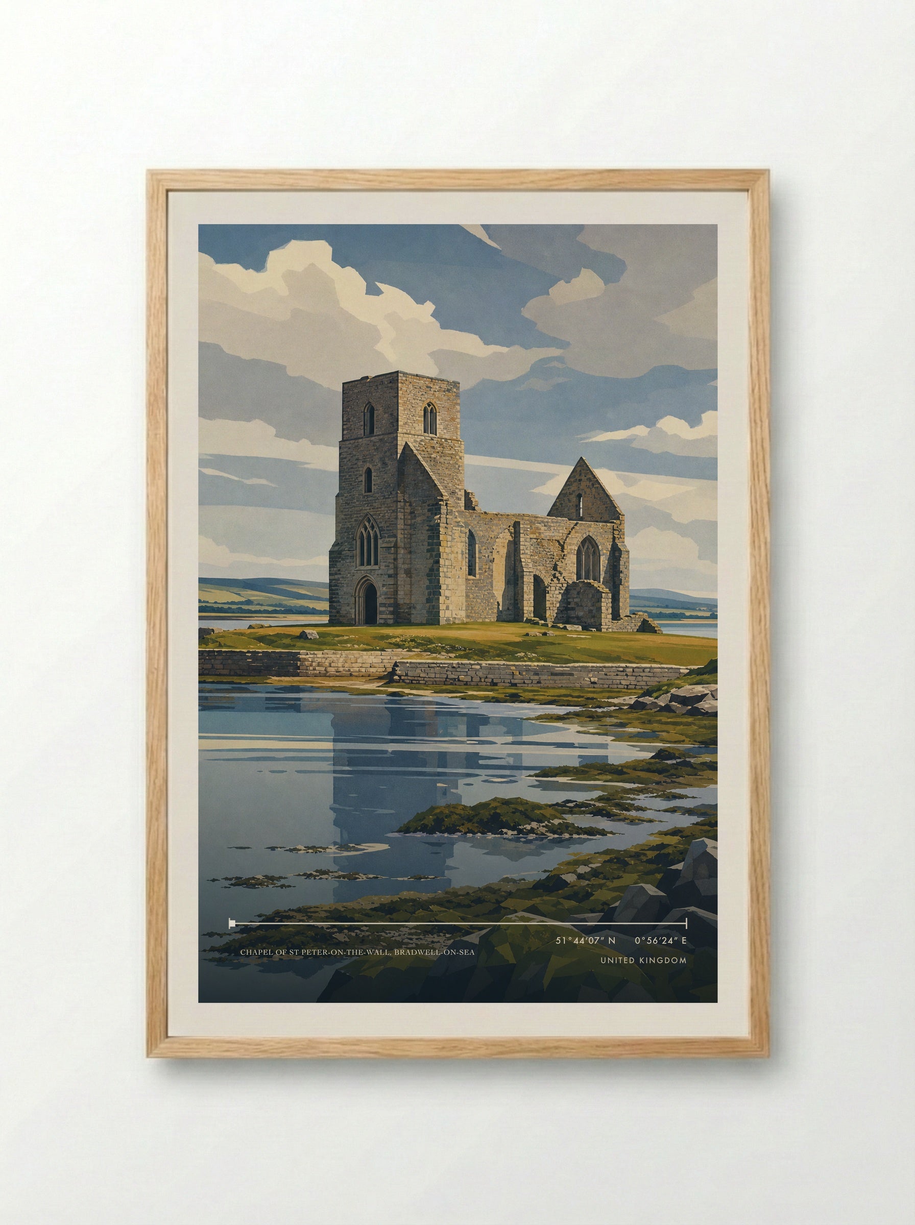 Chapel of St Peter-on-the-Wall, Bradwell-on-Sea United Kingdom Travel Poster - Framed Print Wood