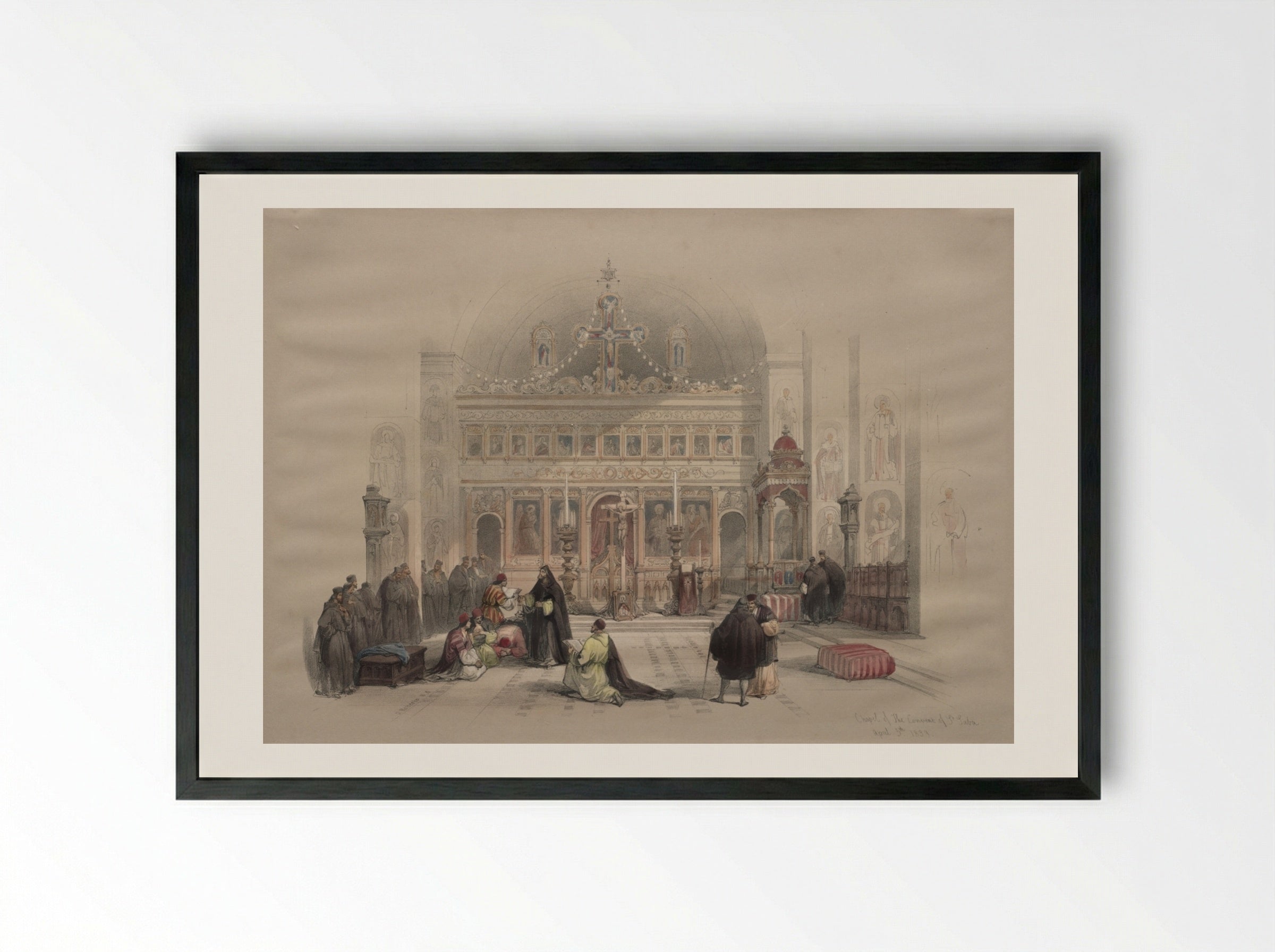Chapel of the Convent of St. Saba - David Roberts - Framed Print Black