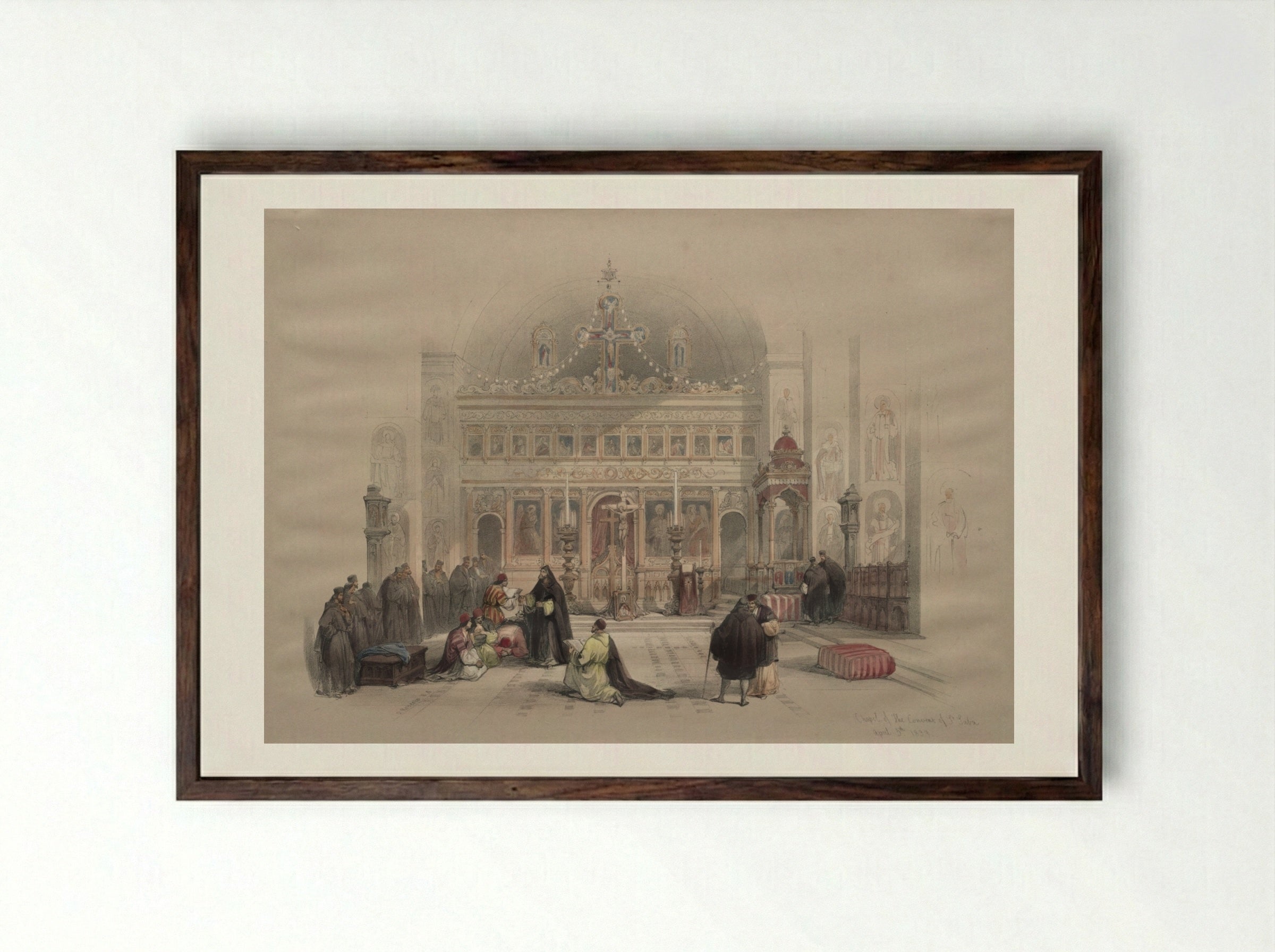 Chapel of the Convent of St. Saba - David Roberts - Framed Print Dark Wood