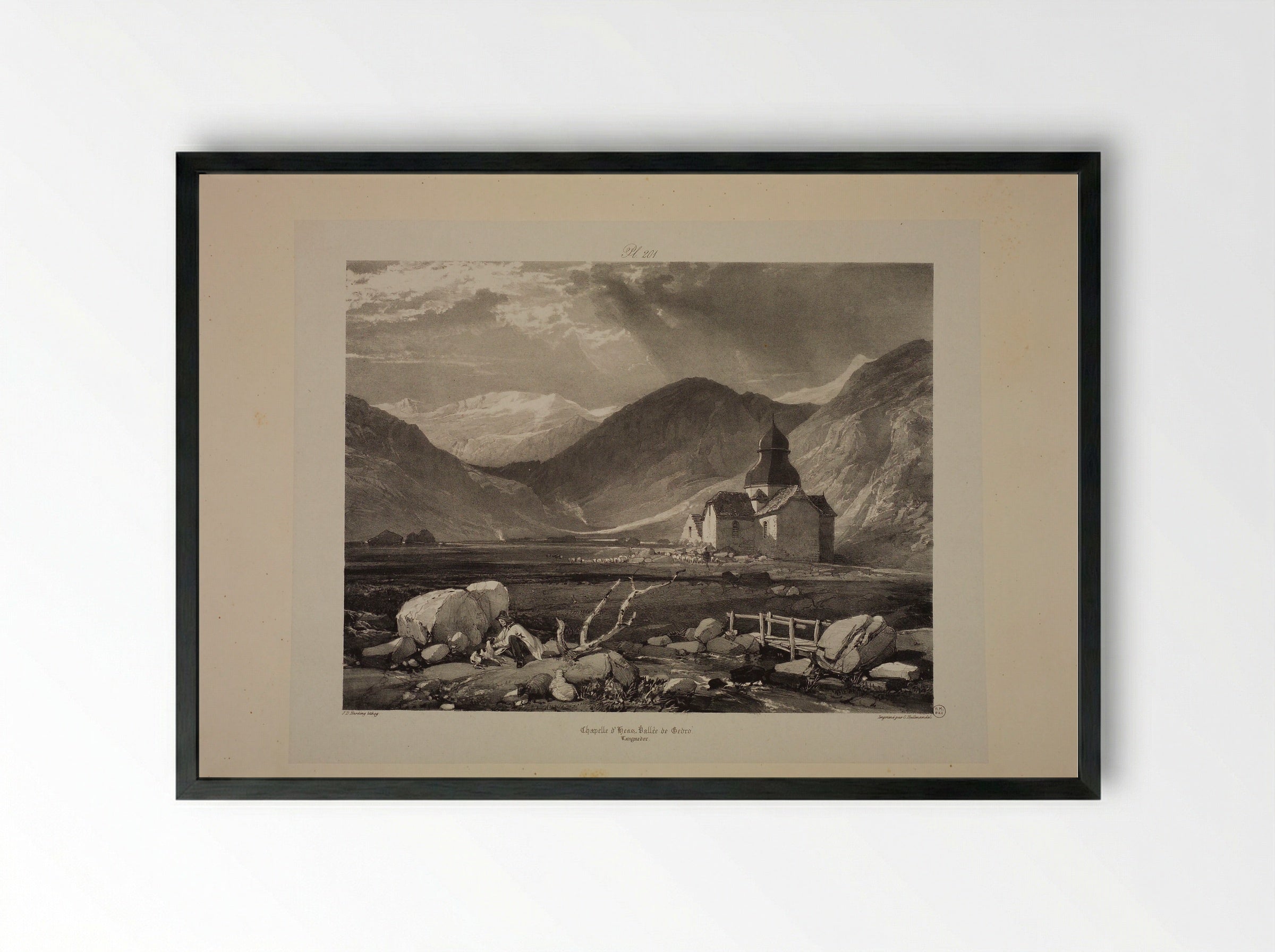 Chapelle d'Heas, Vallée de Gedro, Languedoc - James Duffield Harding - Framed Print Black