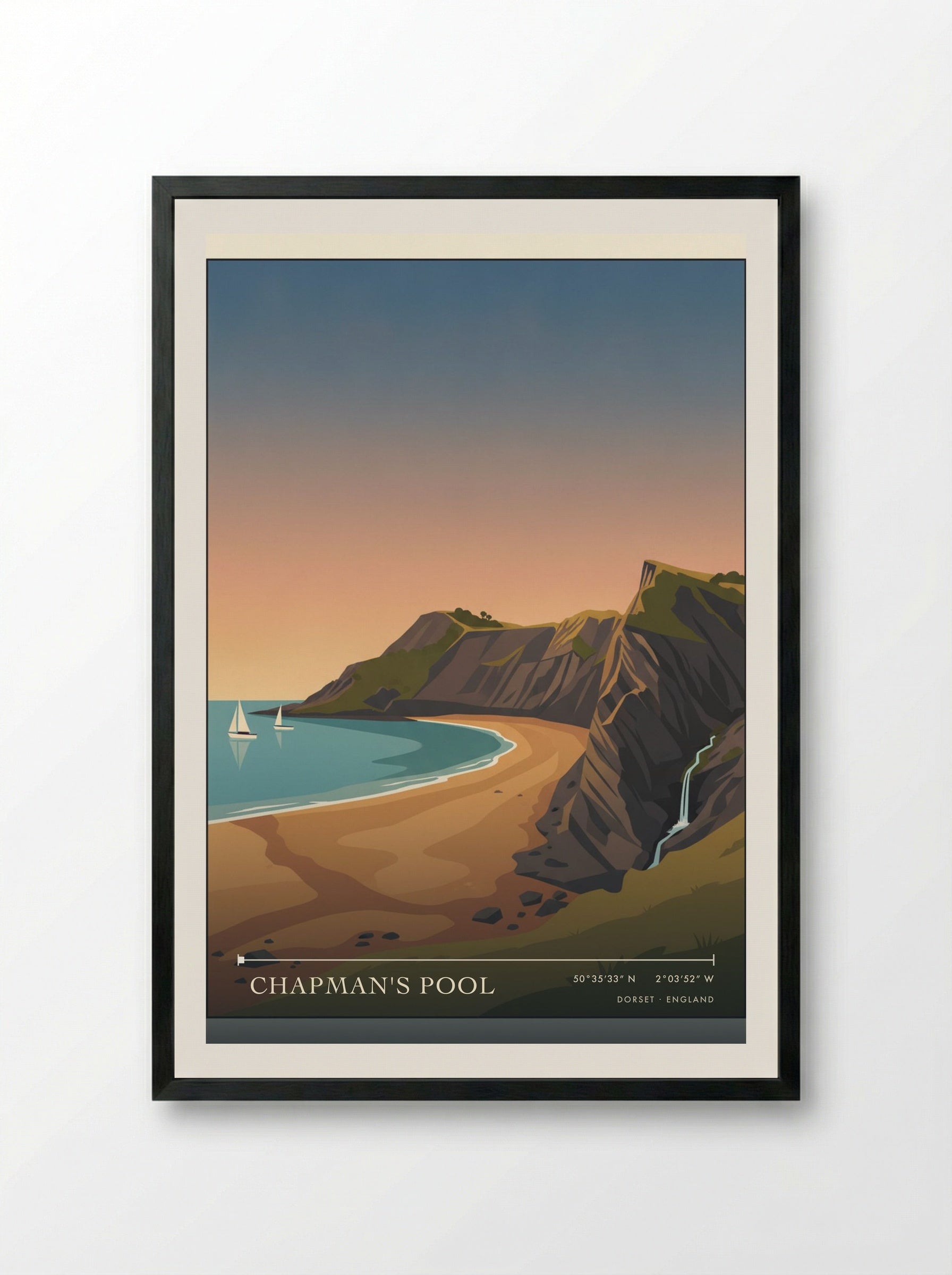 Chapman's Pool Dorset England Travel Poster - Framed Print Black