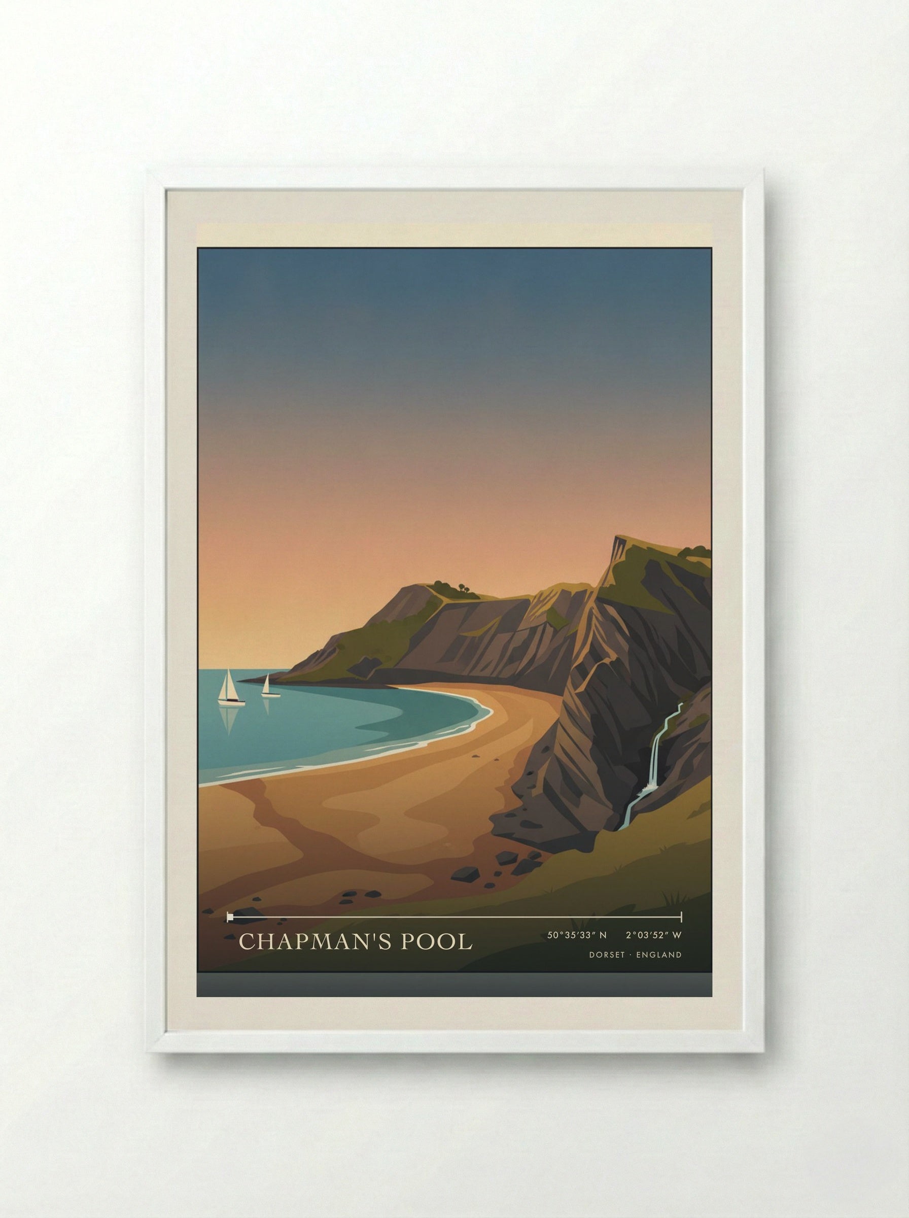 Chapman's Pool Dorset England Travel Poster - Framed Print White