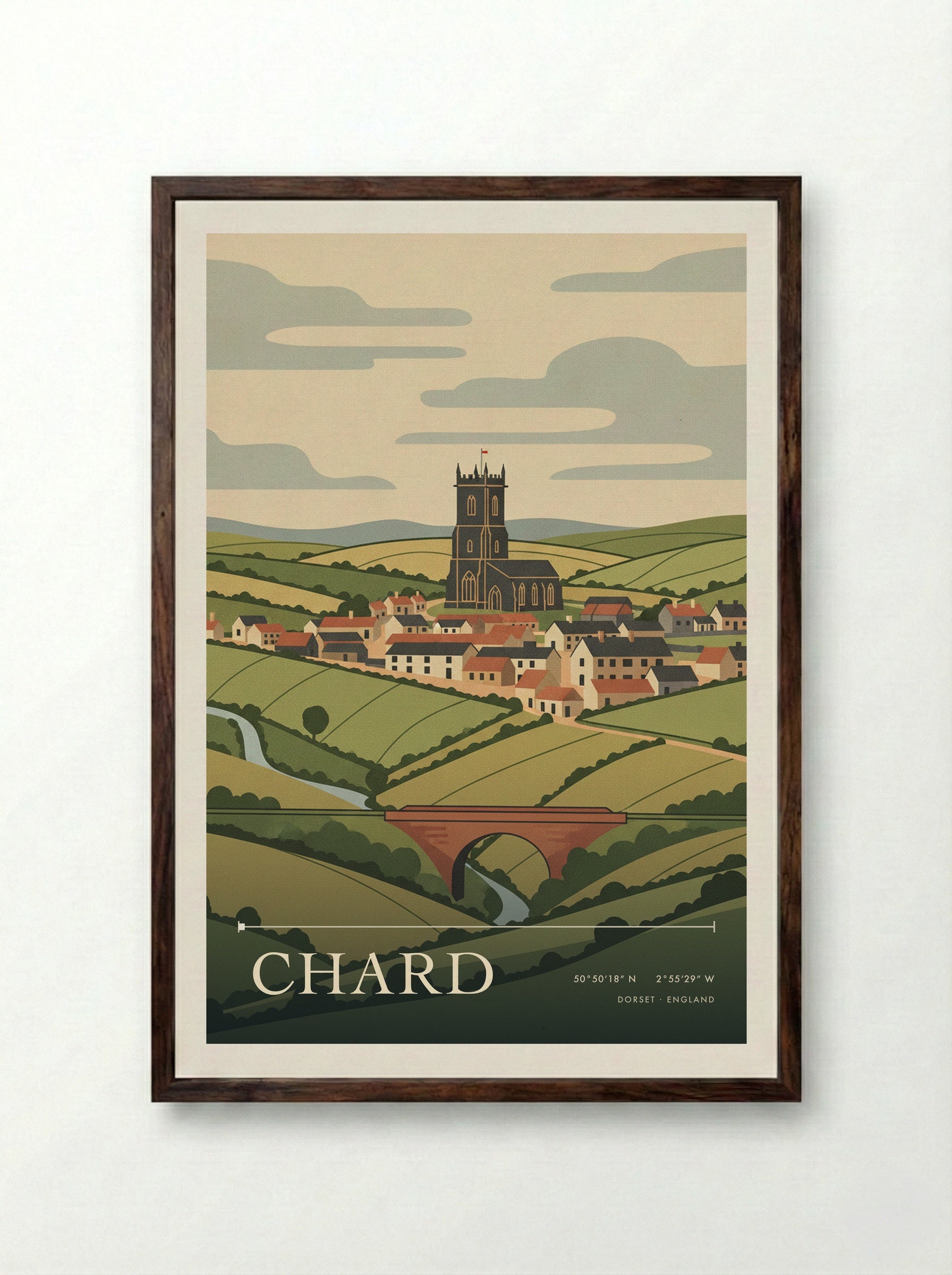 Chard Dorset England Travel Poster - Framed Print Dark Wood