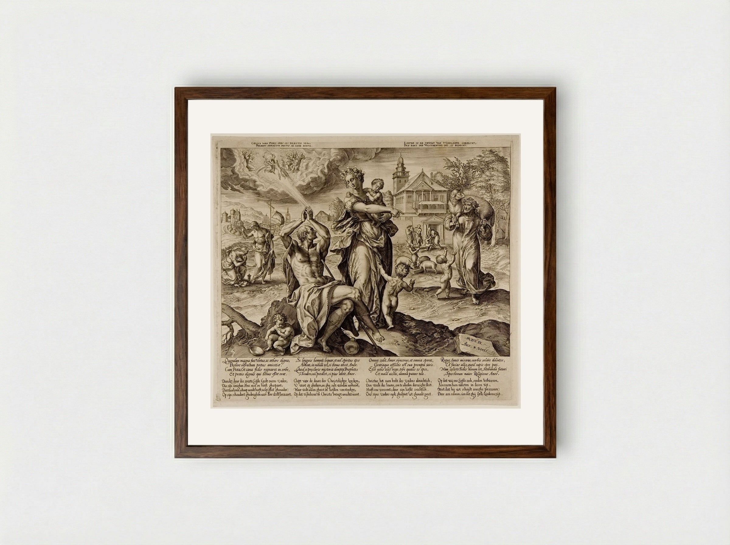 Charity - Hieronymus Wierix - Framed Print Dark Wood