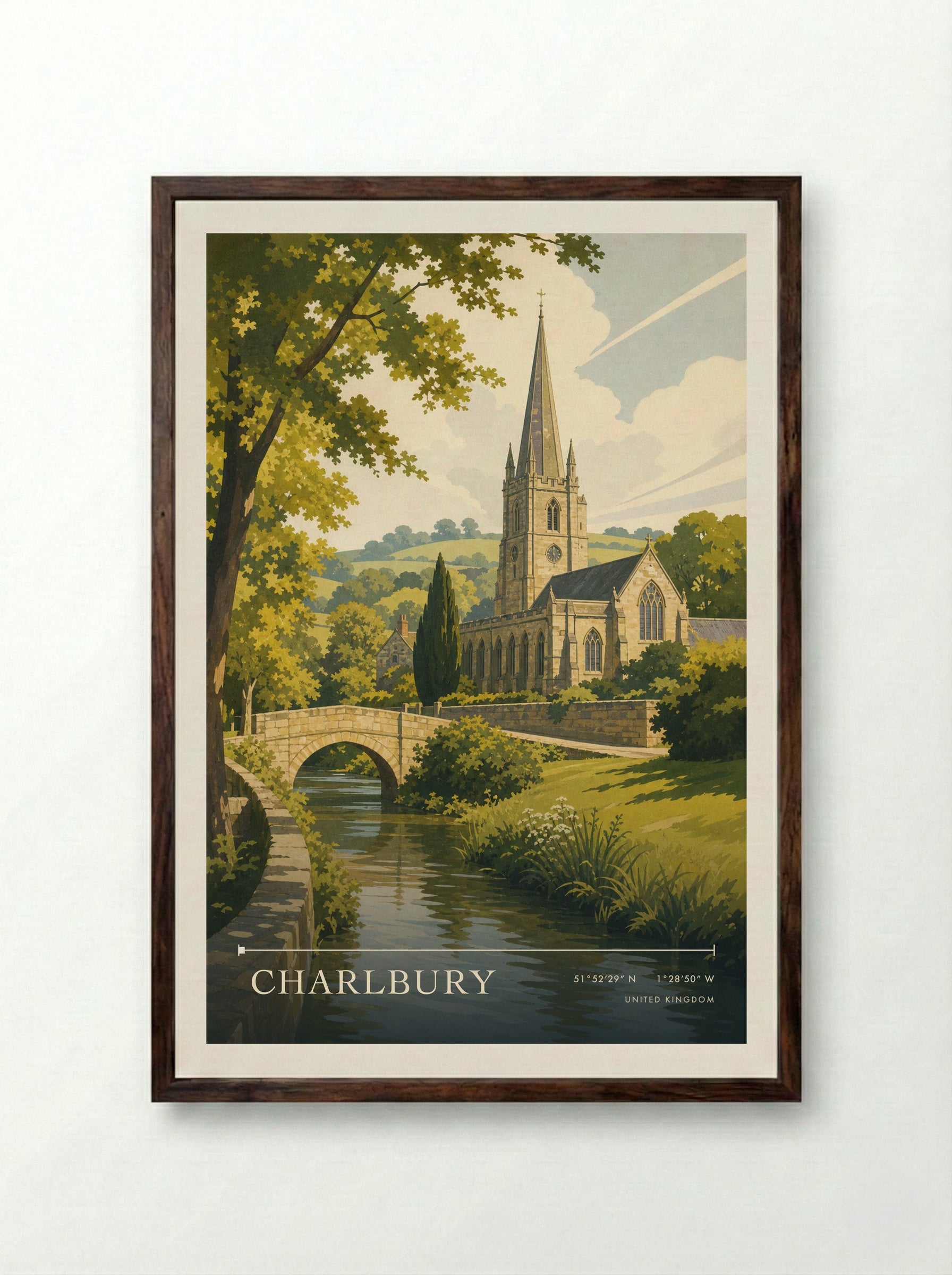 Charlbury United Kingdom Travel Poster - Framed Print Dark Wood