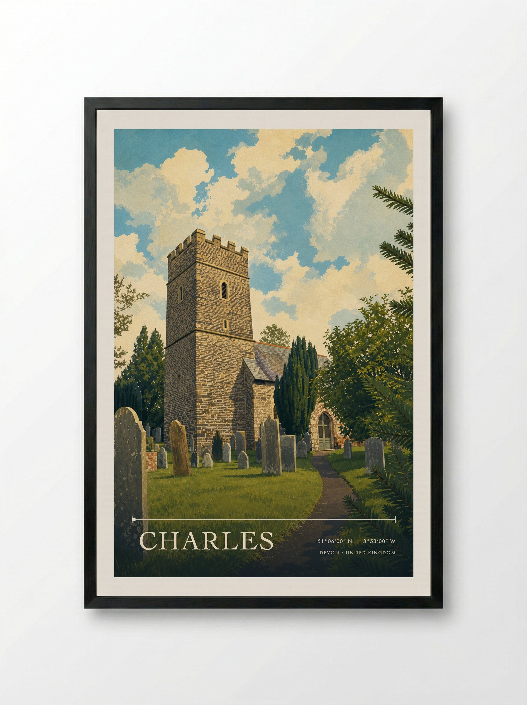 Charles Devon United Kingdom Travel Poster - Framed Print Black