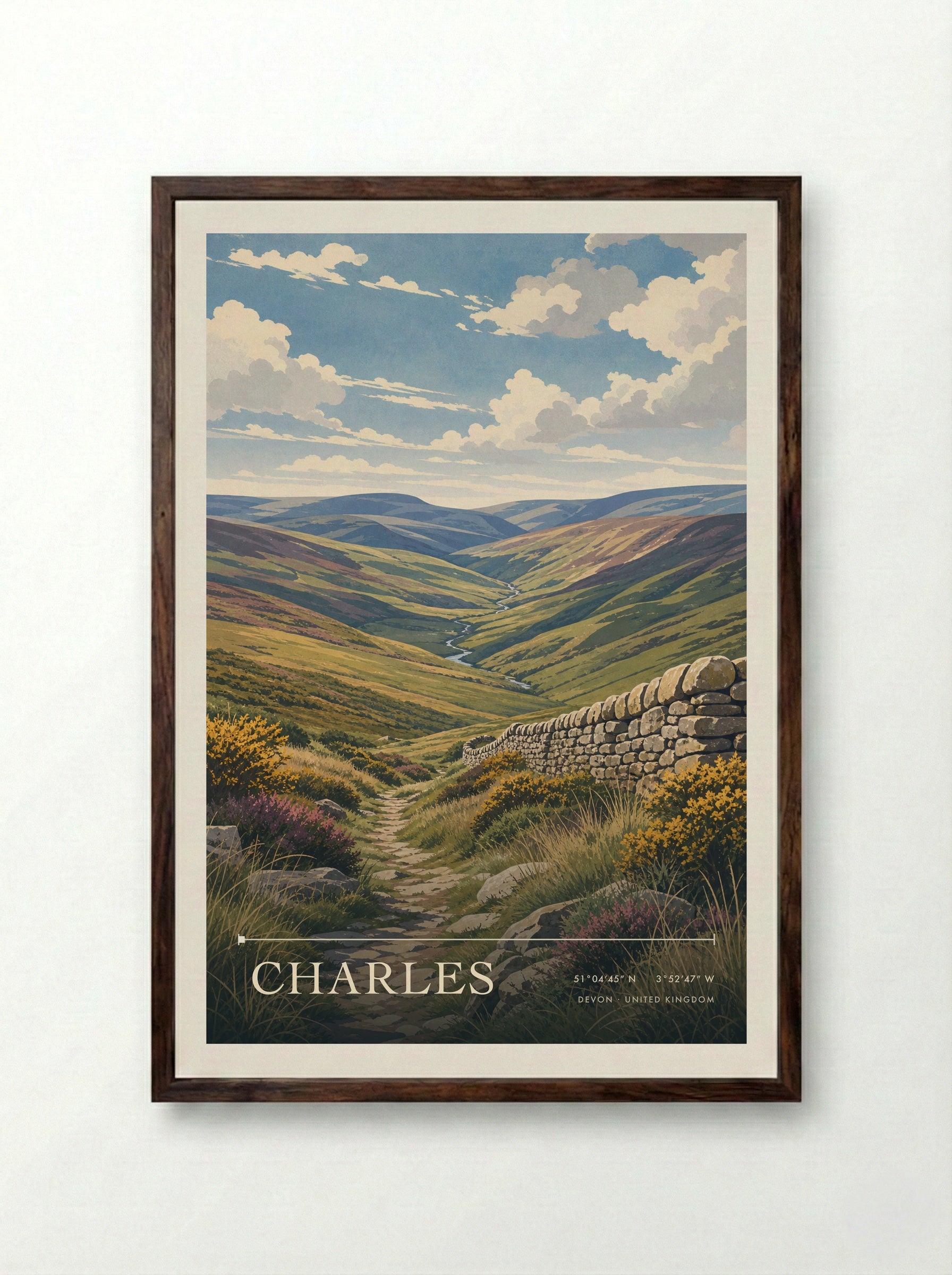 Charles Devon United Kingdom Travel Poster - Framed Print Dark Wood