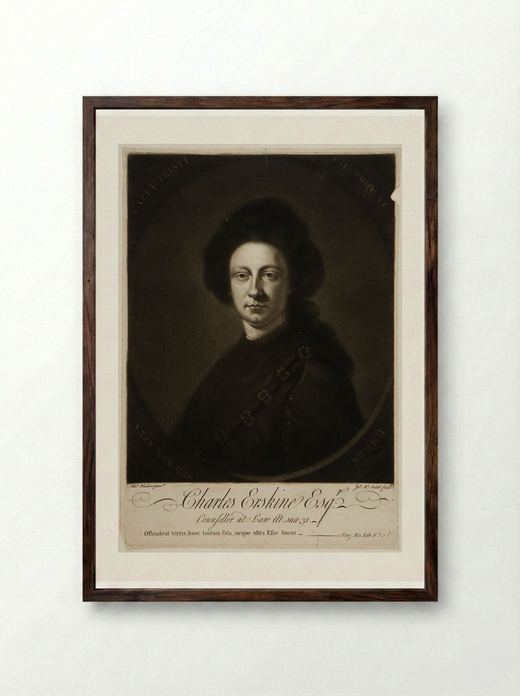 Charles Erskine, Esq. - James McArdell - Framed Print Dark Wood