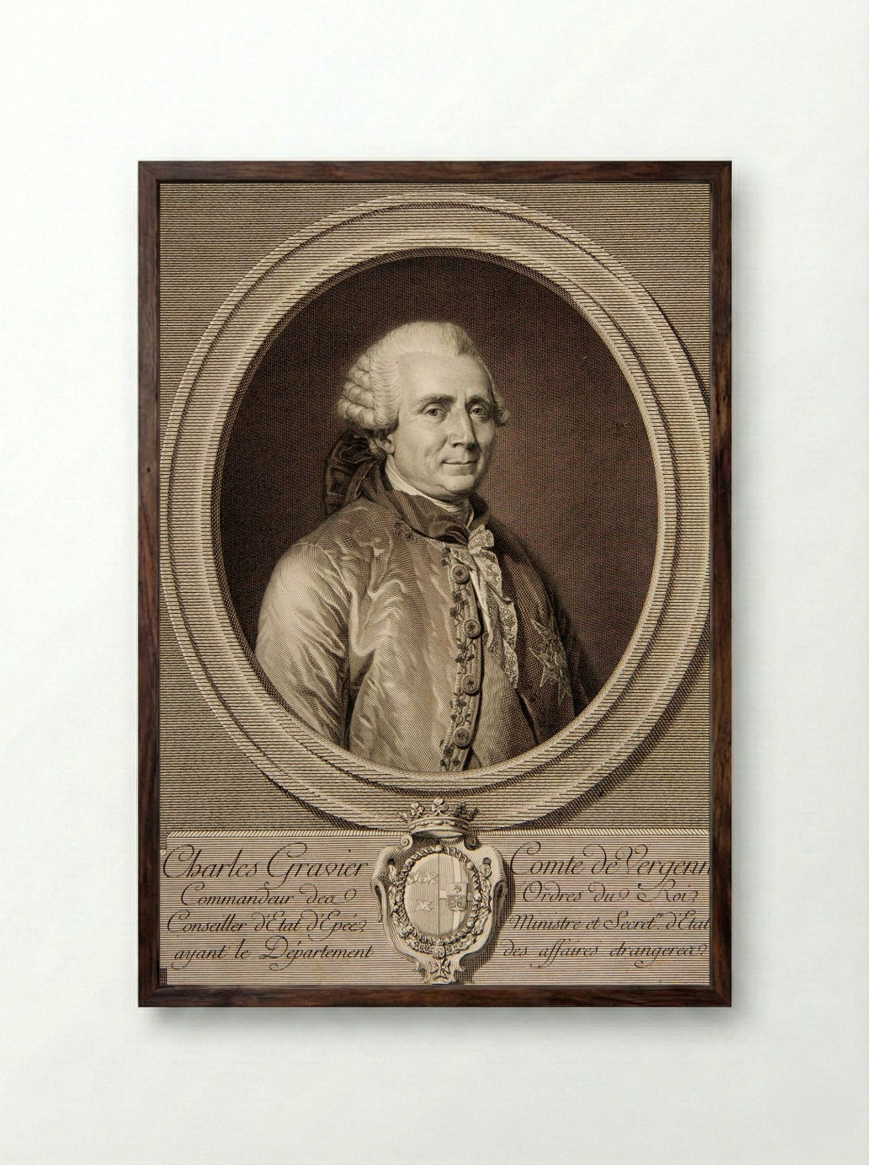 Charles Gravier, Comte de Vergennes - Charles Clément Bervic - Framed Print Dark Wood