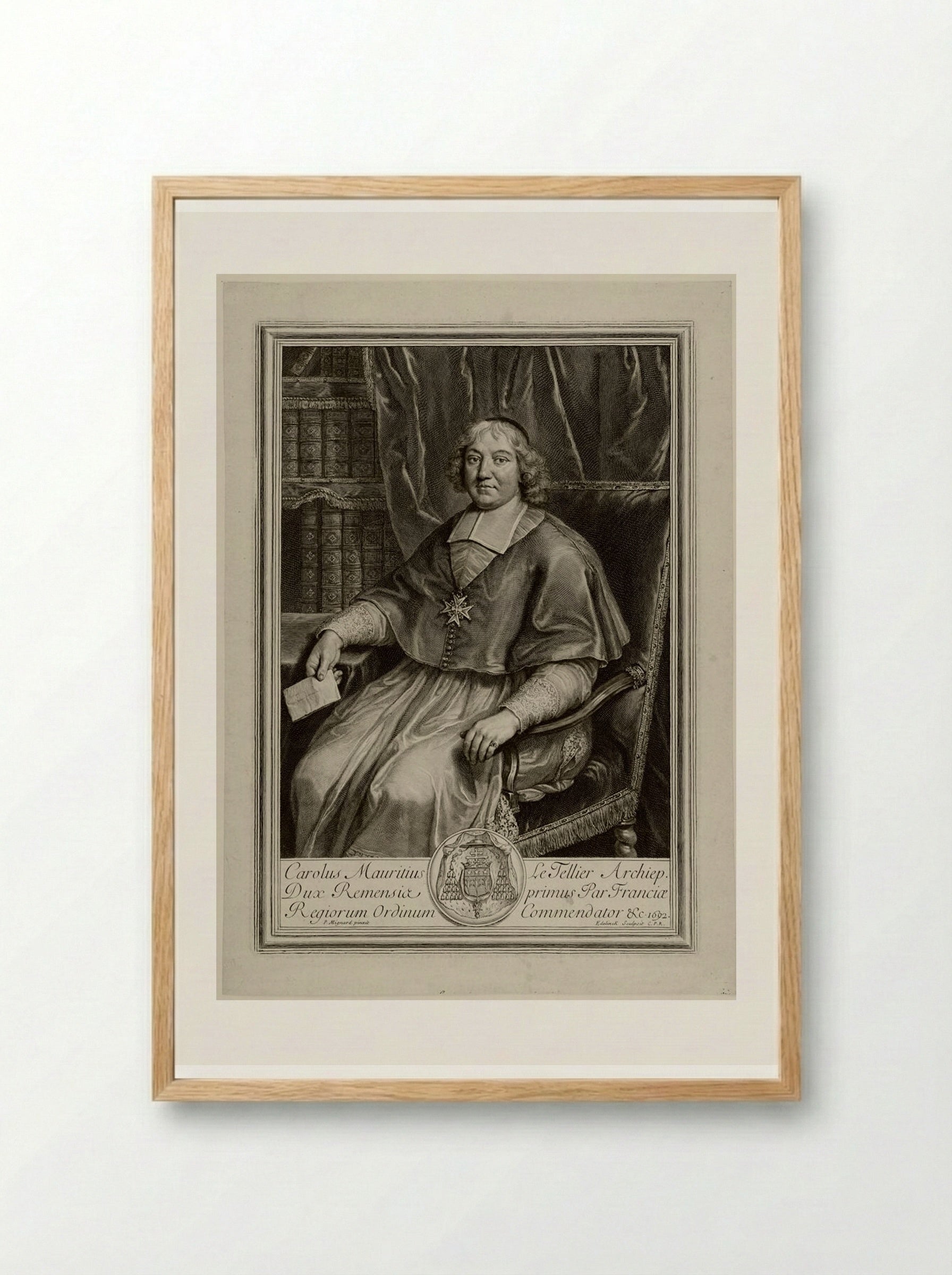 Charles Maurice Le Tellier, Archbishop, Duke of Reims - Gérard Edelinck - Framed Print Wood