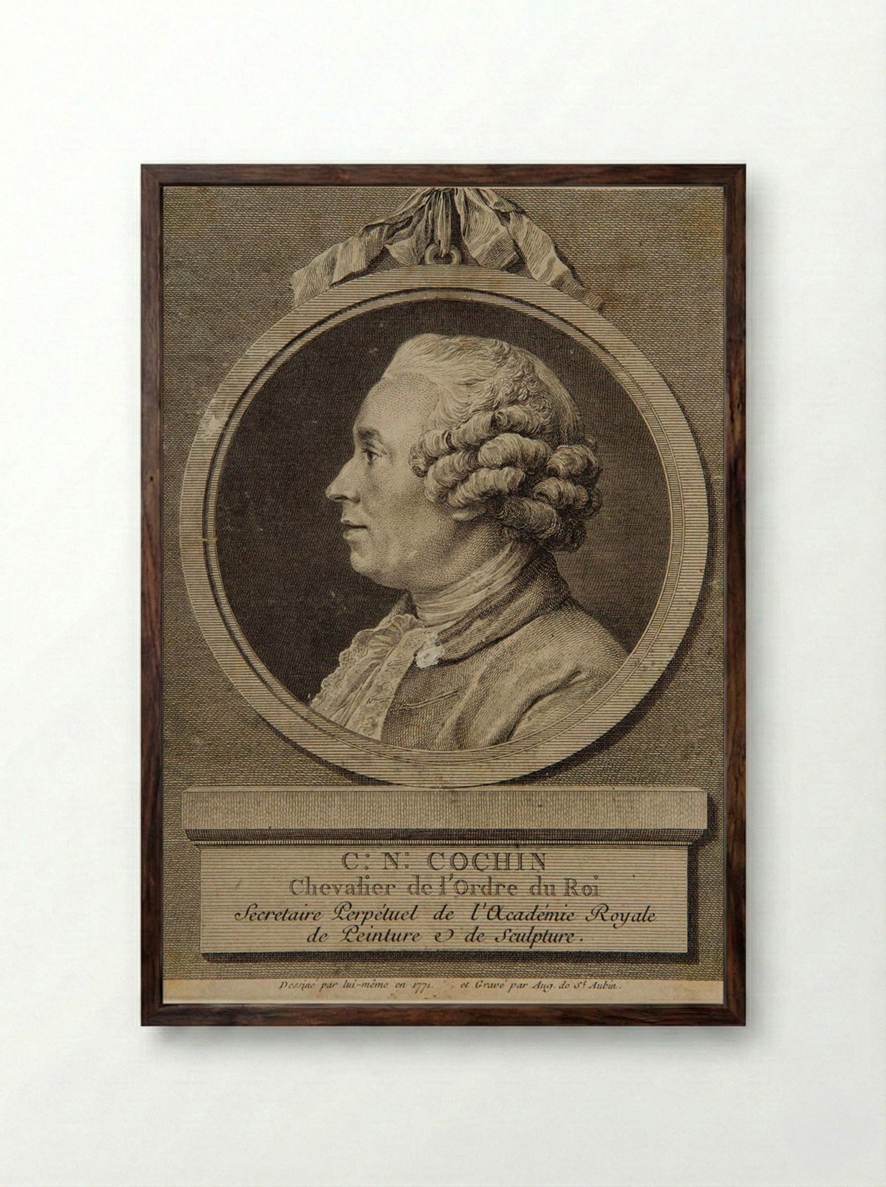 Charles-Nicolas Cochin - Augustin de Saint-Aubin - Framed Print Dark Wood