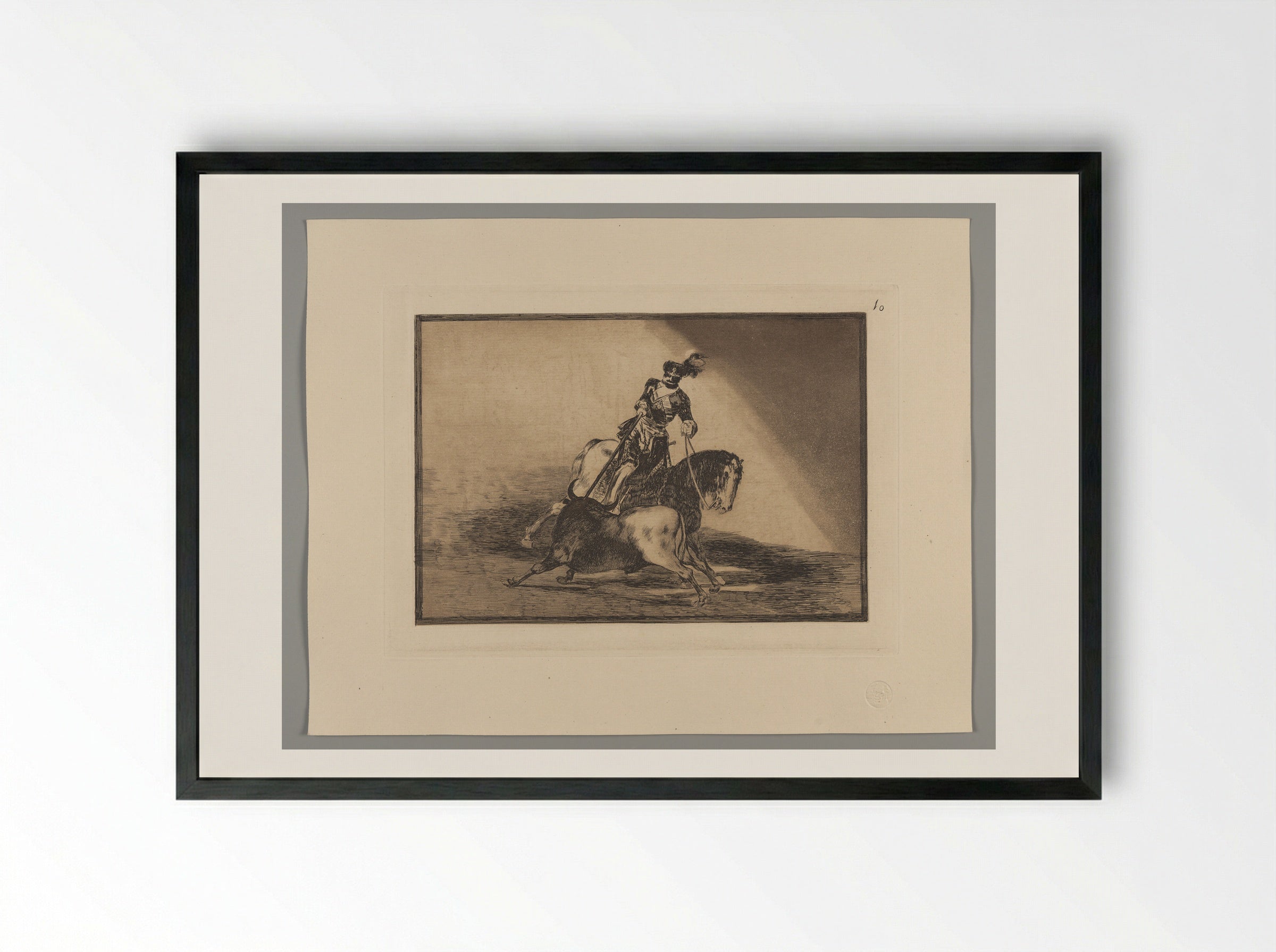 Charles V Spearing a Bull in the Ring at Valladolid - Francisco José de Goya y Lucientes - Framed Print Black