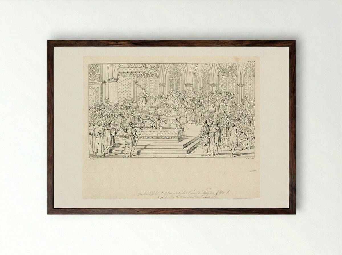 Charles the Bold Threatening the Citizens of Ghent - Jacob Herreyns (I) - Framed Print Dark Wood