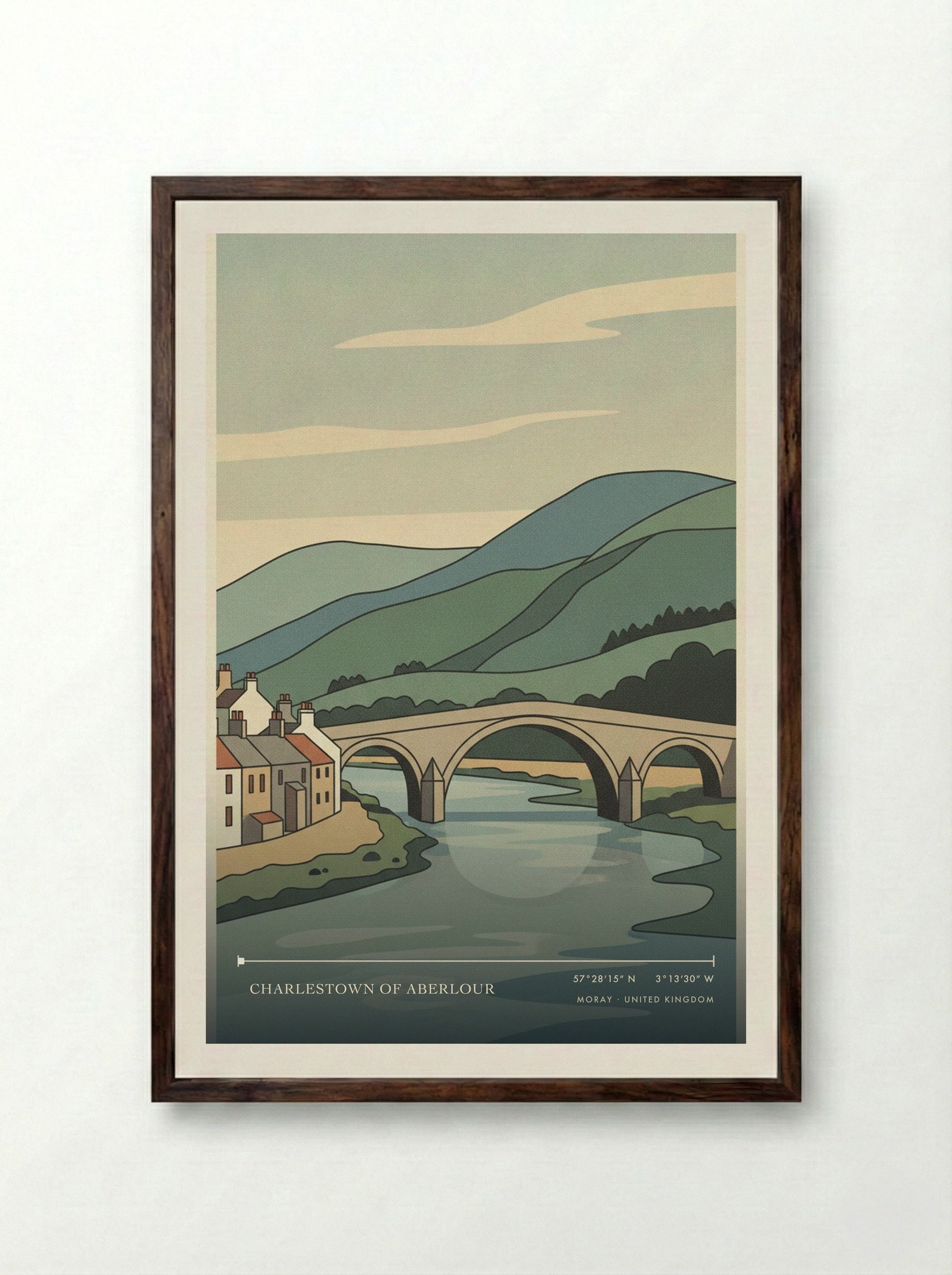 Charlestown of Aberlour Moray United Kingdom Travel Poster - Framed Print Dark Wood