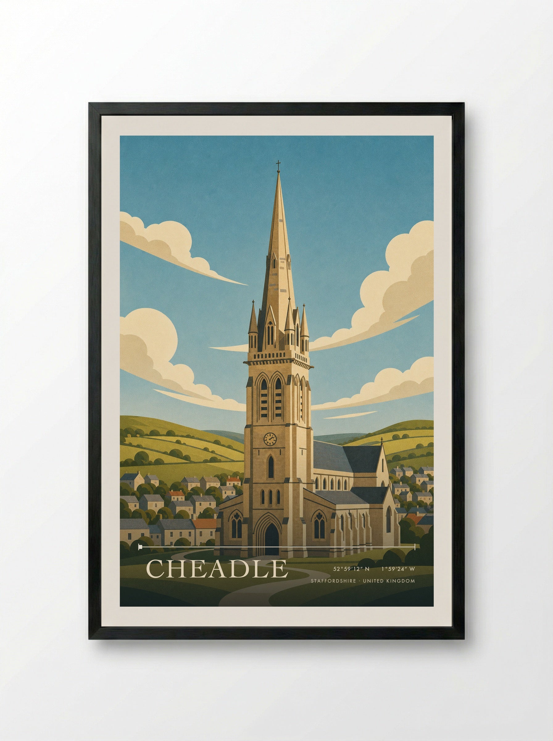 Cheadle Staffordshire United Kingdom Travel Poster - Framed Print Black