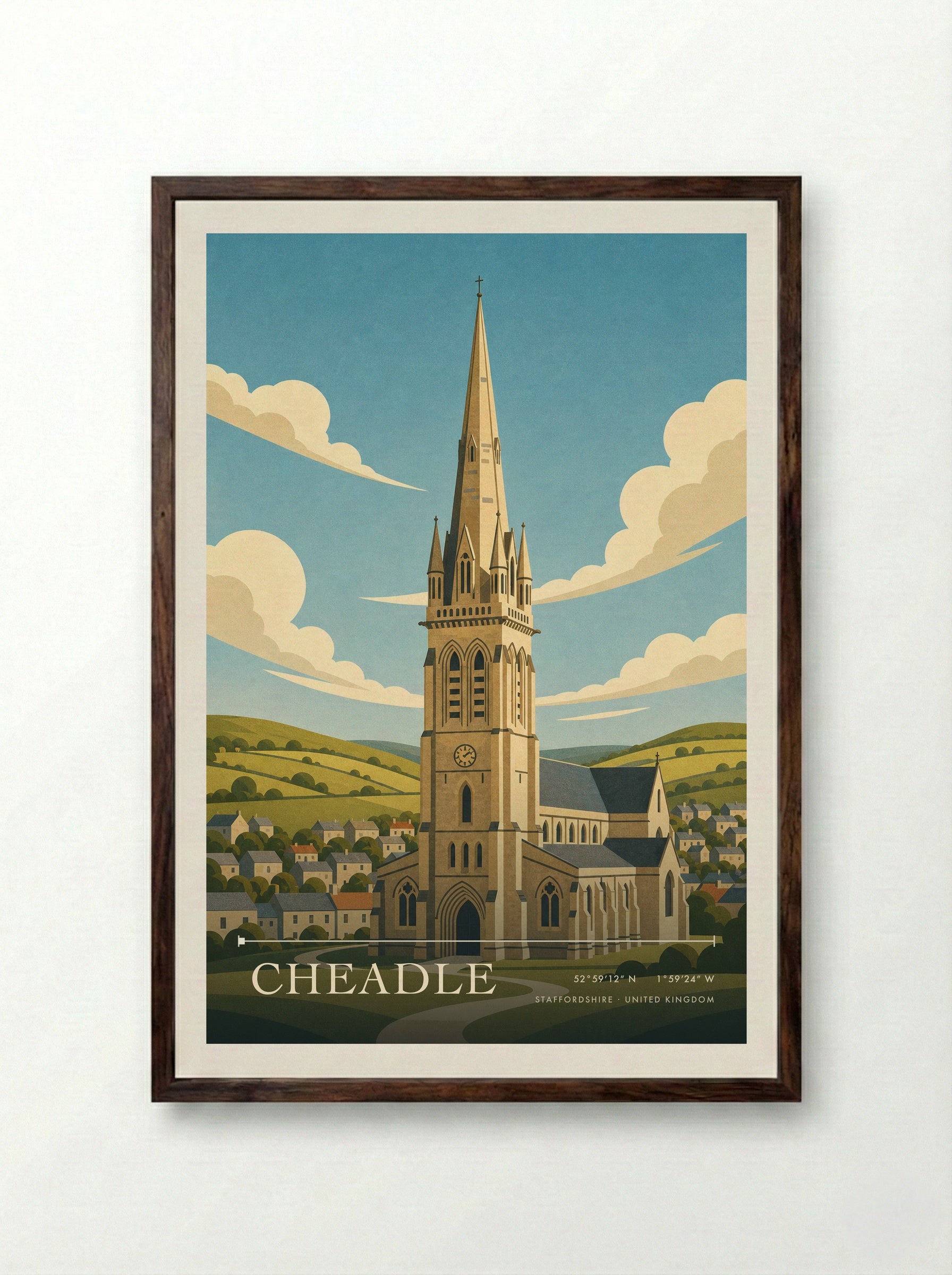 Cheadle Staffordshire United Kingdom Travel Poster - Framed Print Dark Wood