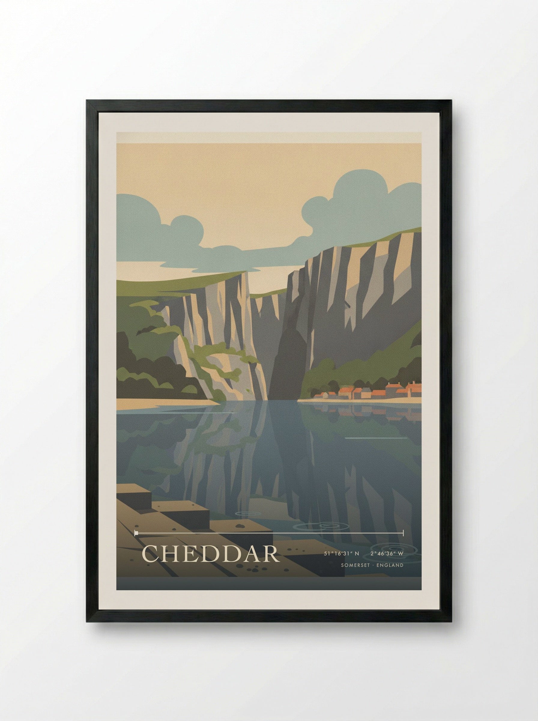 Cheddar Somerset England Travel Poster - Framed Print Black