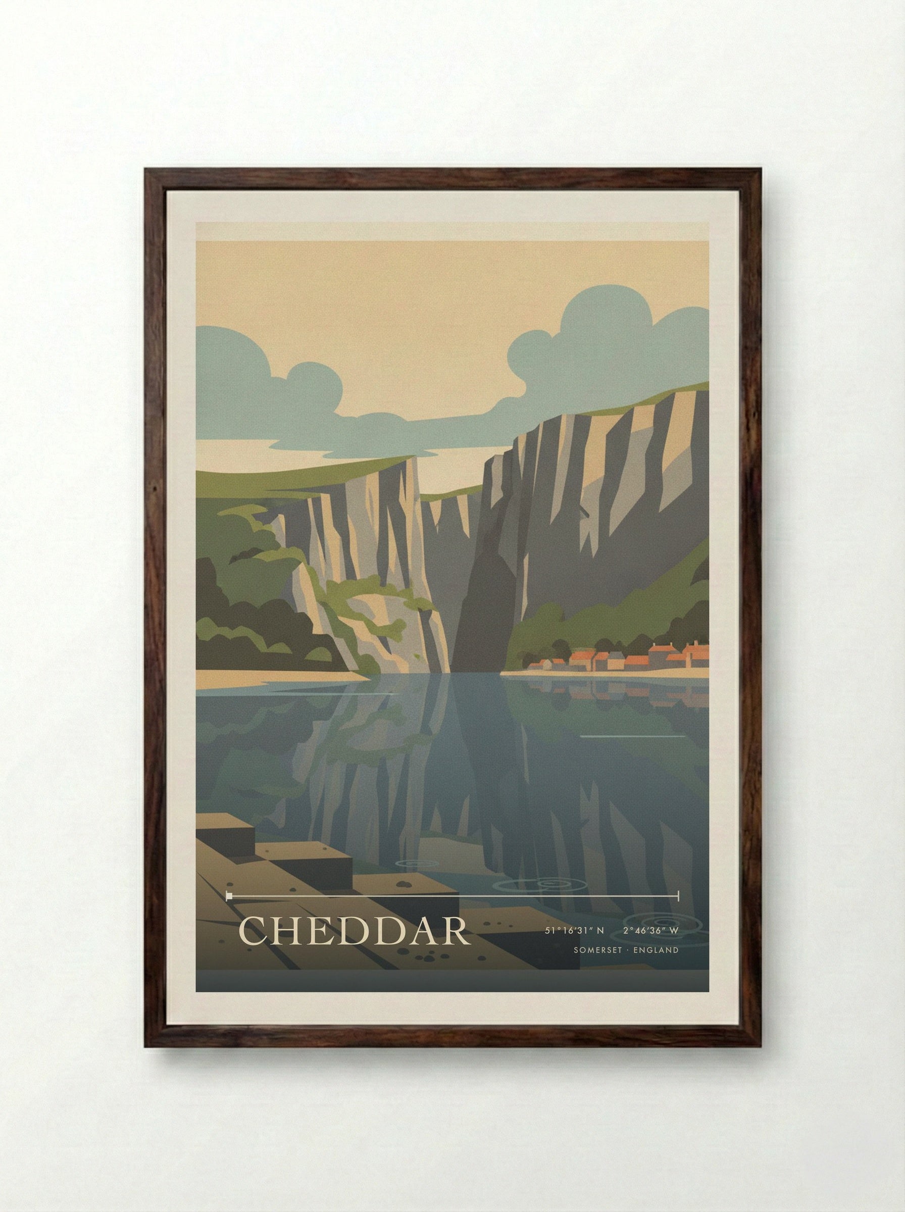 Cheddar Somerset England Travel Poster - Framed Print Dark Wood